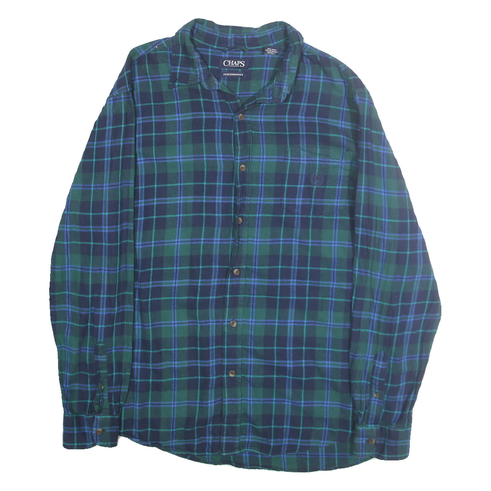 CHAPS Mens Green & Blue Check Shirt XL Classic Cotton Long Sleeve Casual Refurbished - N/A refurbished available on Cerqular