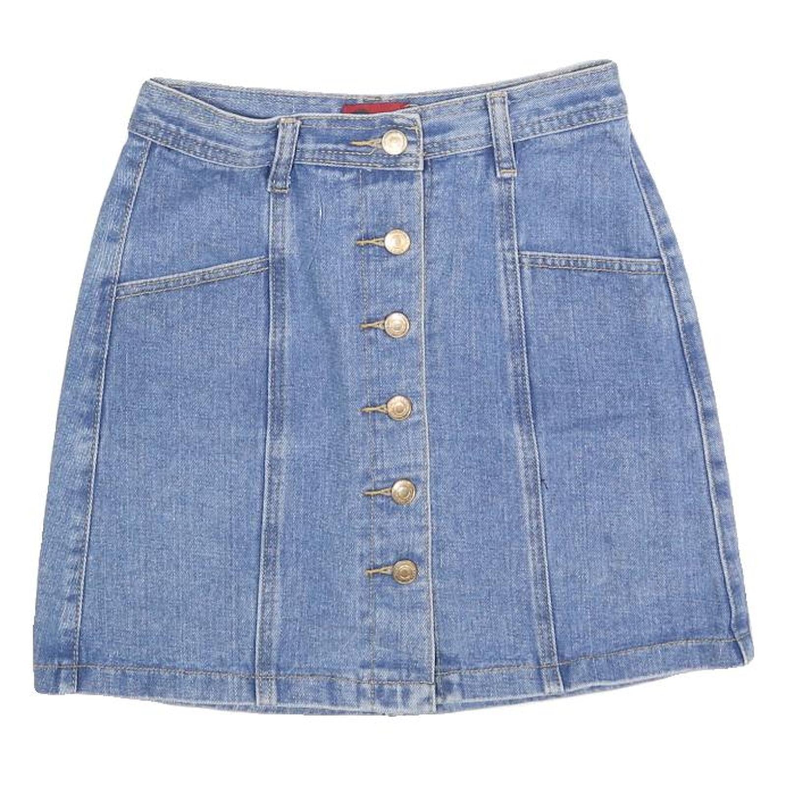 MY STYLE Womens Blue Denim Mini Cotton Skirt XS Button Front Pockets Refurbished - N/A refurbished available on Cerqular