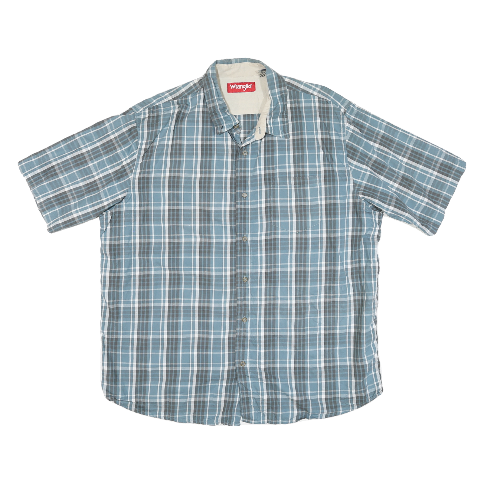 WRANGLER Mens Blue & Grey Check Shirt XL Cotton Blend Short Sleeve Casual Refurbished - N/A refurbished available on Cerqular