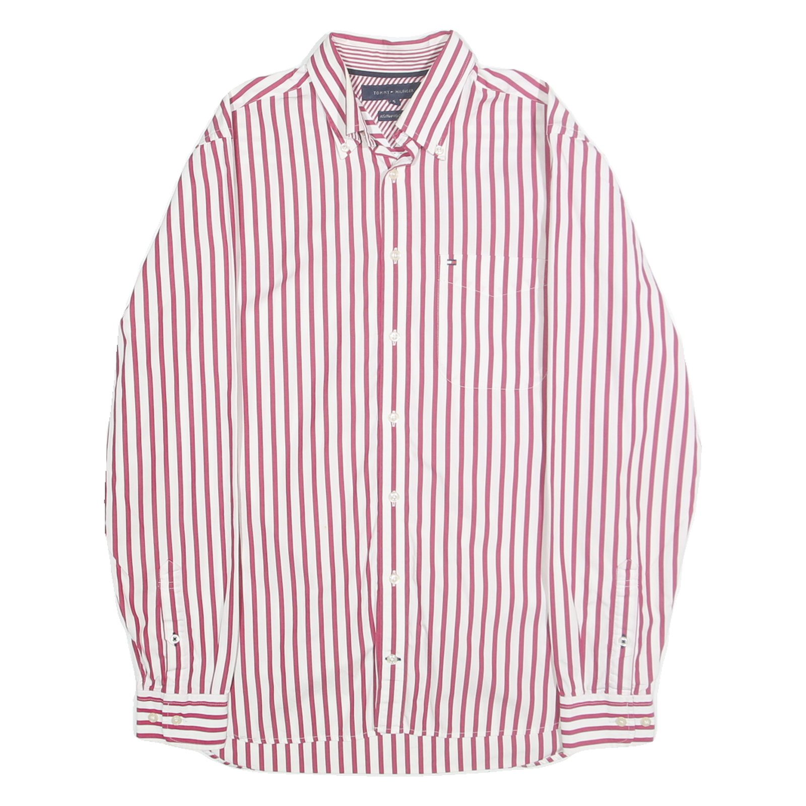 TOMMY HILFIGER Mens Red & White Stripe Shirt S Button Down Cotton Casual Refurbished - N/A refurbished available on Cerqular