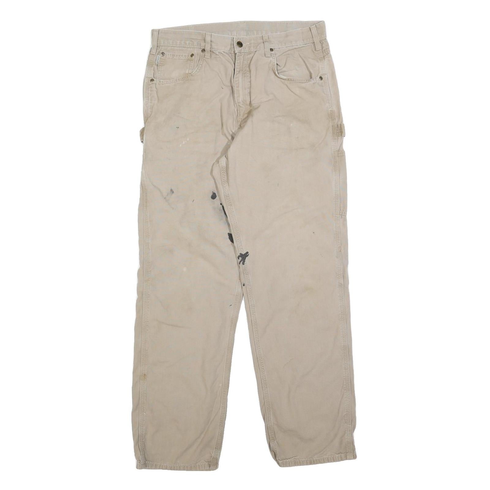 CARHARTT Mens Cotton Blend Beige Relaxed Straight Trousers W34 L34 Workwear Refurbished - N/A refurbished available on Cerqular