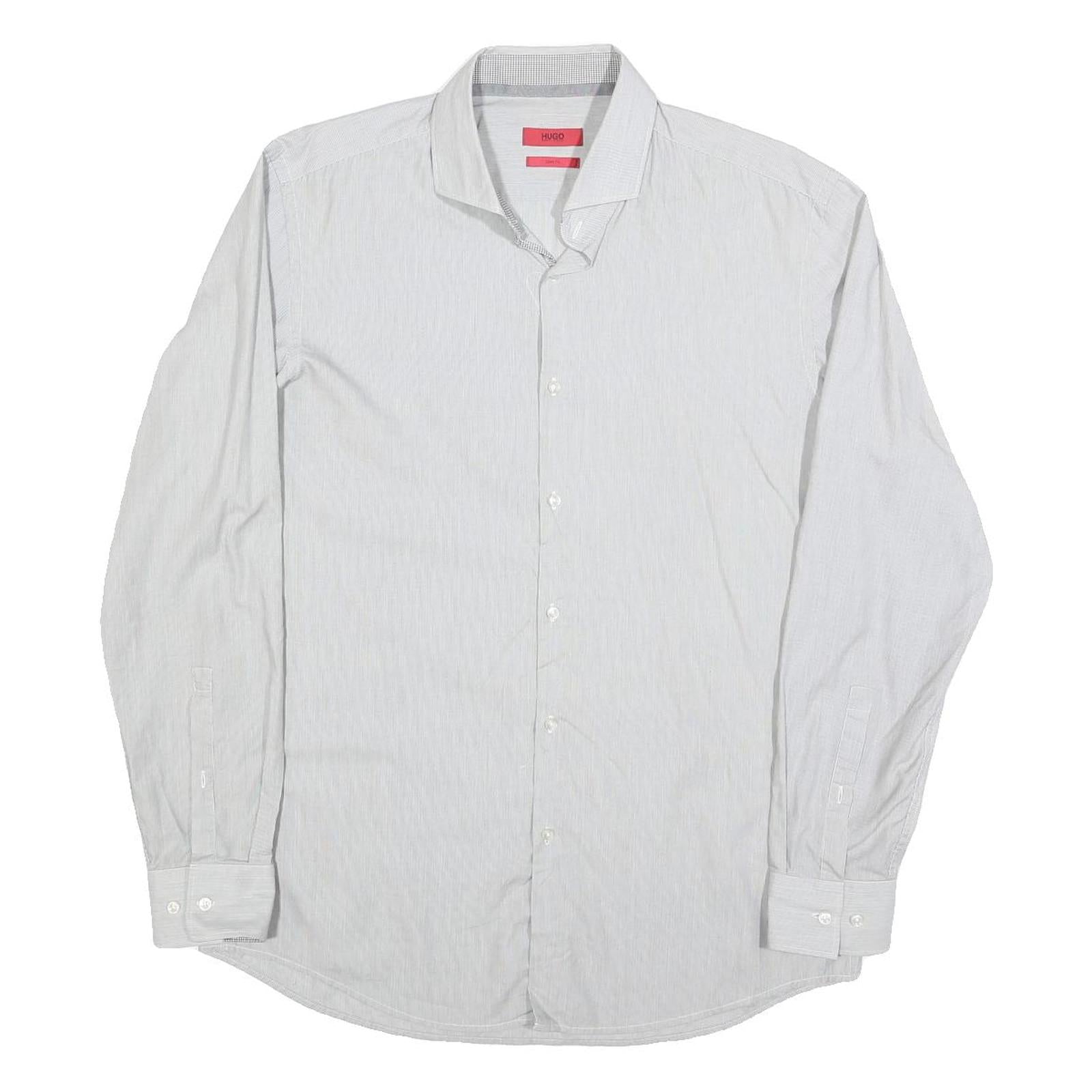 HUGO BOSS Mens White Cotton Blend Shirt L Classic Button Collar Long Sleeve Refurbished - N/A refurbished available on Cerqular