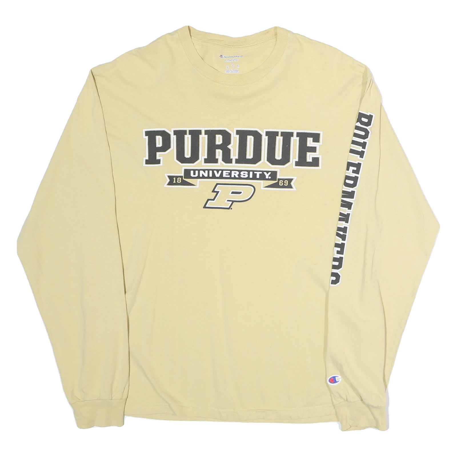 CHAMPION Mens Beige Purdue University Long Sleeve Crew Neck Cotton T-Shirt L Refurbished - N/A refurbished available on Cerqular