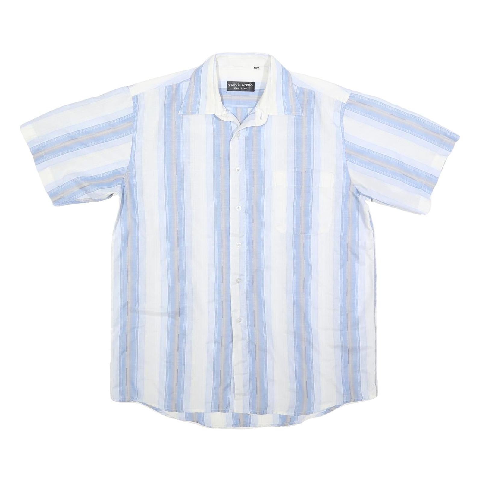 FOTRE UOMO Mens Blue & White Striped Casual Shirt M Cotton Blend Short Sleeve Refurbished - N/A refurbished available on Cerqular