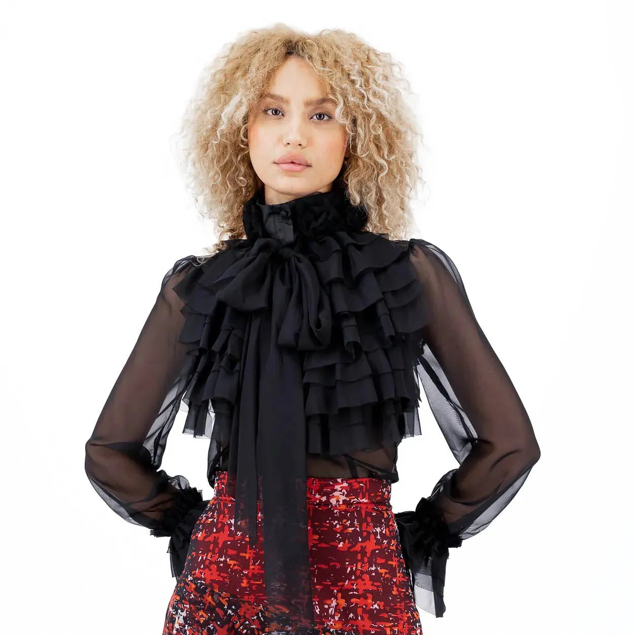 Ruffled Chiffon Blouse | Size: S | Color: Black Refurbished - Aloud (note: this is a lesser-known brand, but it has refurbished available on Cerqular