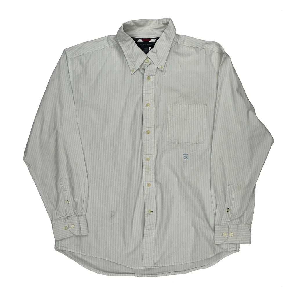 Tommy Hilfiger Striped Shirt - XL White Cotton Refurbished - Thrifted (note: this is a term often used to describe second- refurbished available on Cerqular