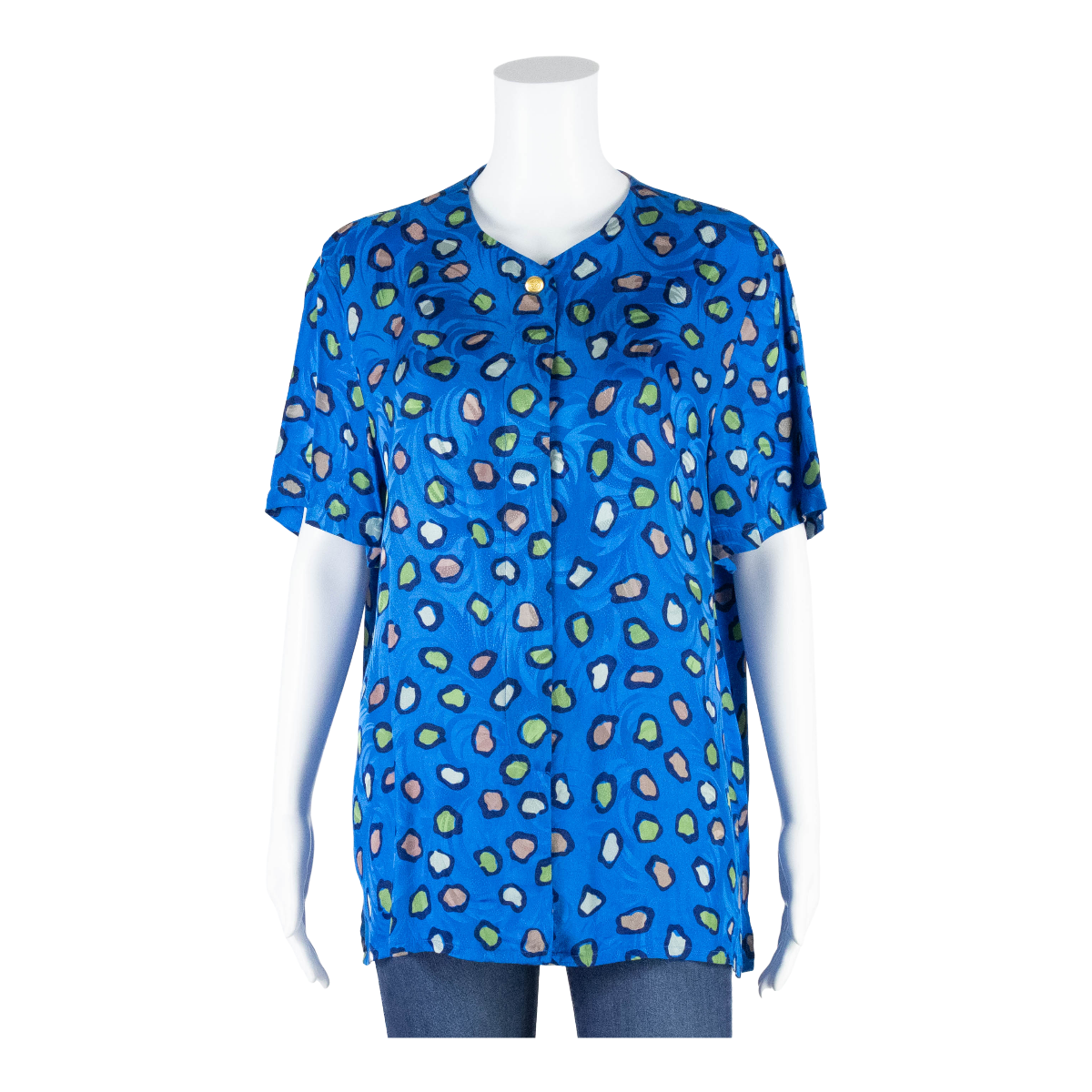 VALENTINE Womens Printed Blouse Blue Silk Animal Print M Refurbished - N/A refurbished available on Cerqular