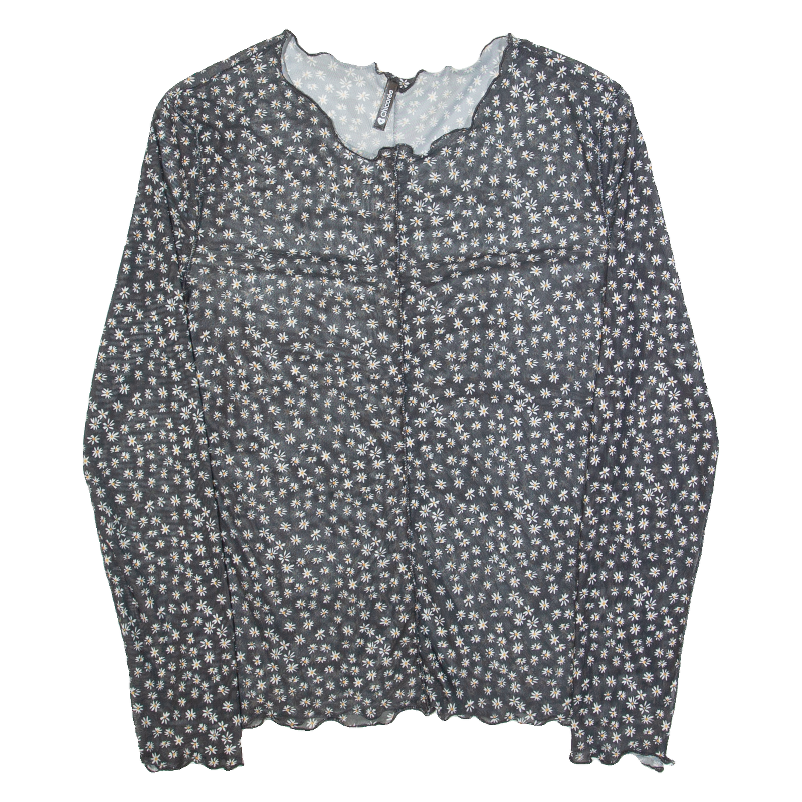 CHICOREE Mesh Womens Printed Top Black Long Sleeve Floral M Refurbished - N/A refurbished available on Cerqular