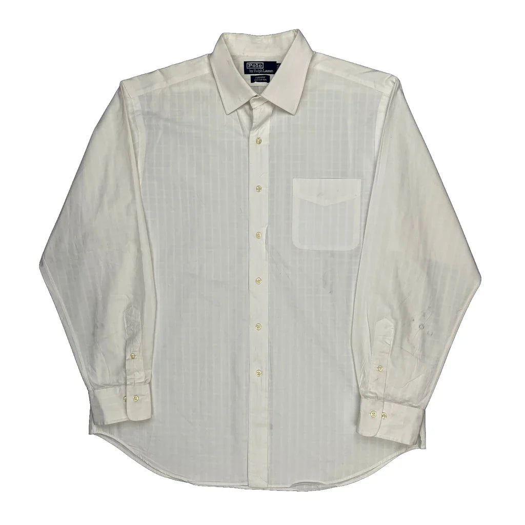 Polo By Ralph Lauren Shirt - XL White Cotton Refurbished - Thrifted (note: this is a term often used to describe second- refurbished available on Cerqular