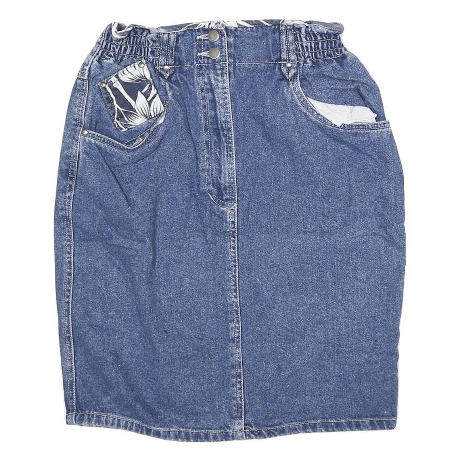 MEXX Womens Blue Denim Cotton Blend Pencil Midi Skirt XXS Floral Pocket Detail Refurbished - N/A refurbished available on Cerqular