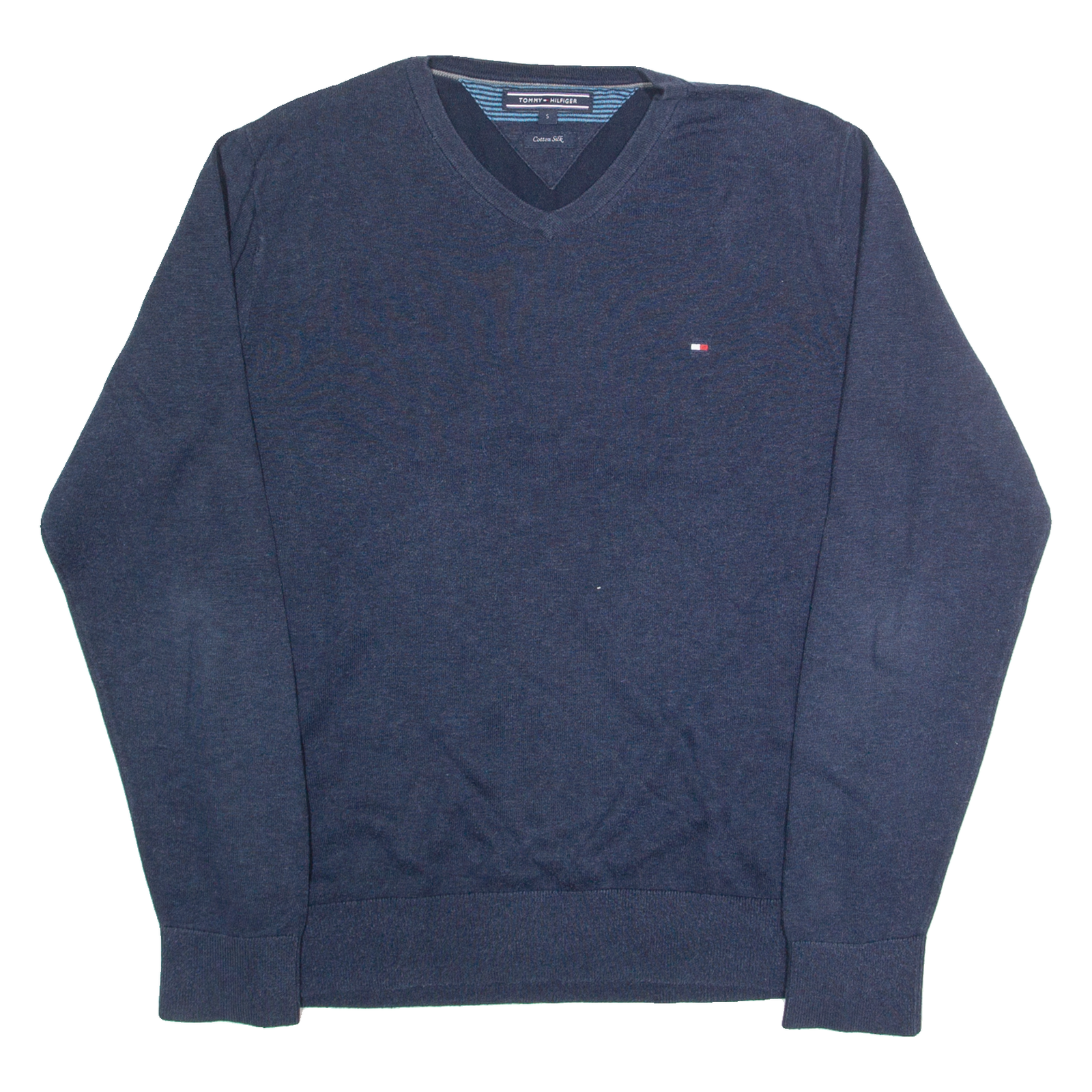 TOMMY HILFIGER Mens Jumper Blue V-Neck Tight Knit S Refurbished - N/A refurbished available on Cerqular