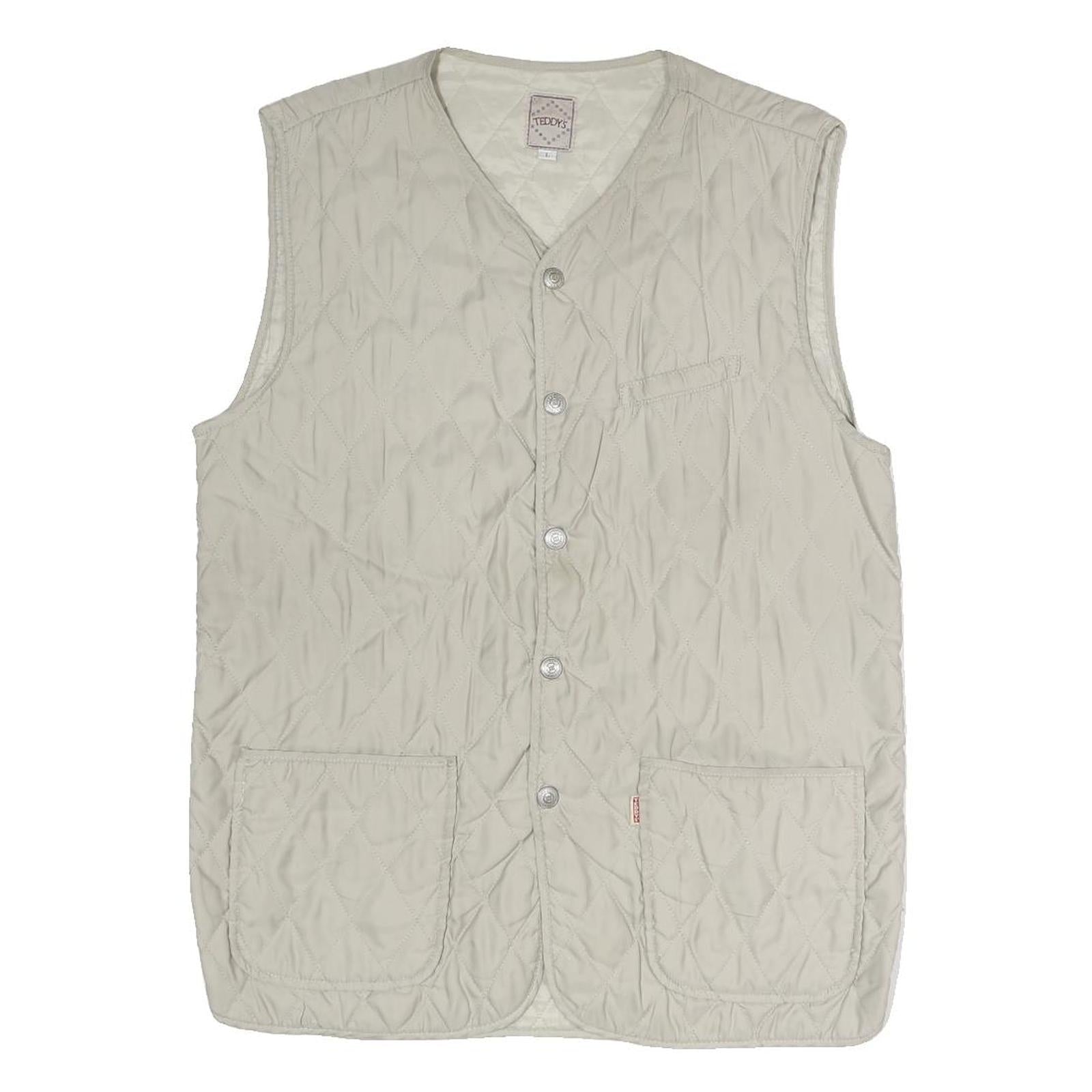 Teddys Mens Beige Quilted Button Sleeveless Jacket L Polyester Blend Woven Refurbished - N/A refurbished available on Cerqular