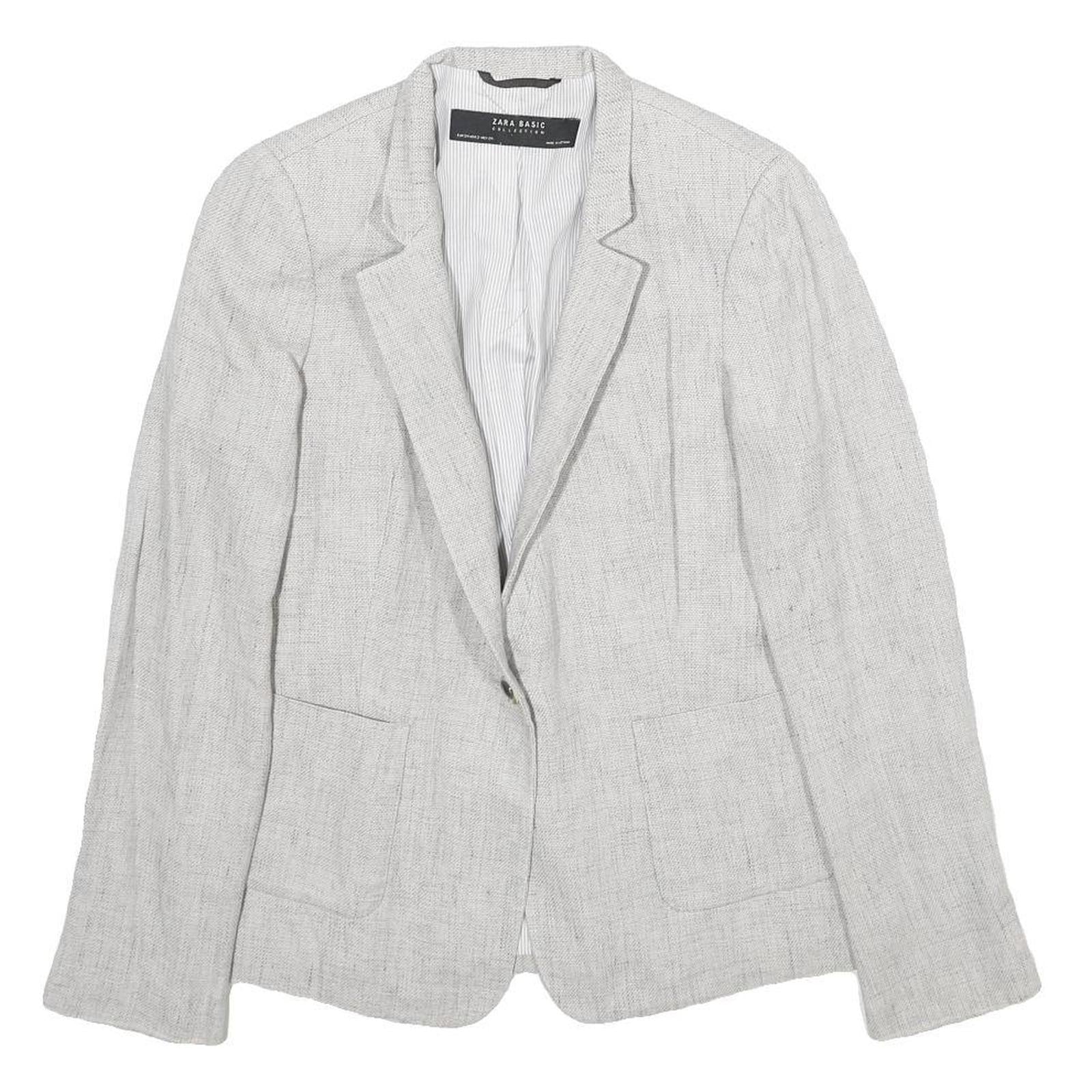 ZARA Womens Grey Button Jacket UK 6 Woven Classic Blazer Lightweight Formal Refurbished - N/A refurbished available on Cerqular