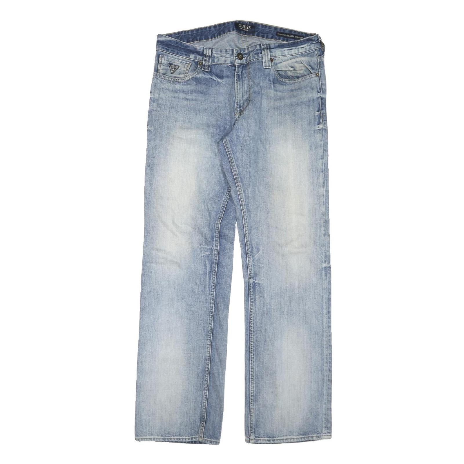 GUESS Mens Blue Regular Fit Straight Denim Light Wash Jeans W36 L33 Classic Zip Refurbished - N/A refurbished available on Cerqular