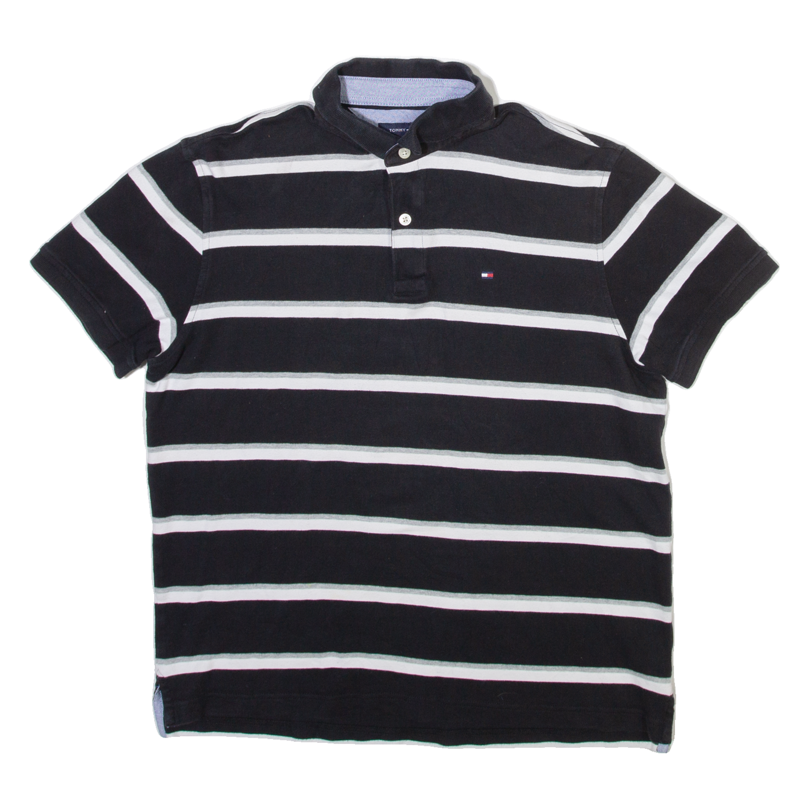 TOMMY HILFIGER Mens Polo Shirt Black Striped M Refurbished - N/A refurbished available on Cerqular