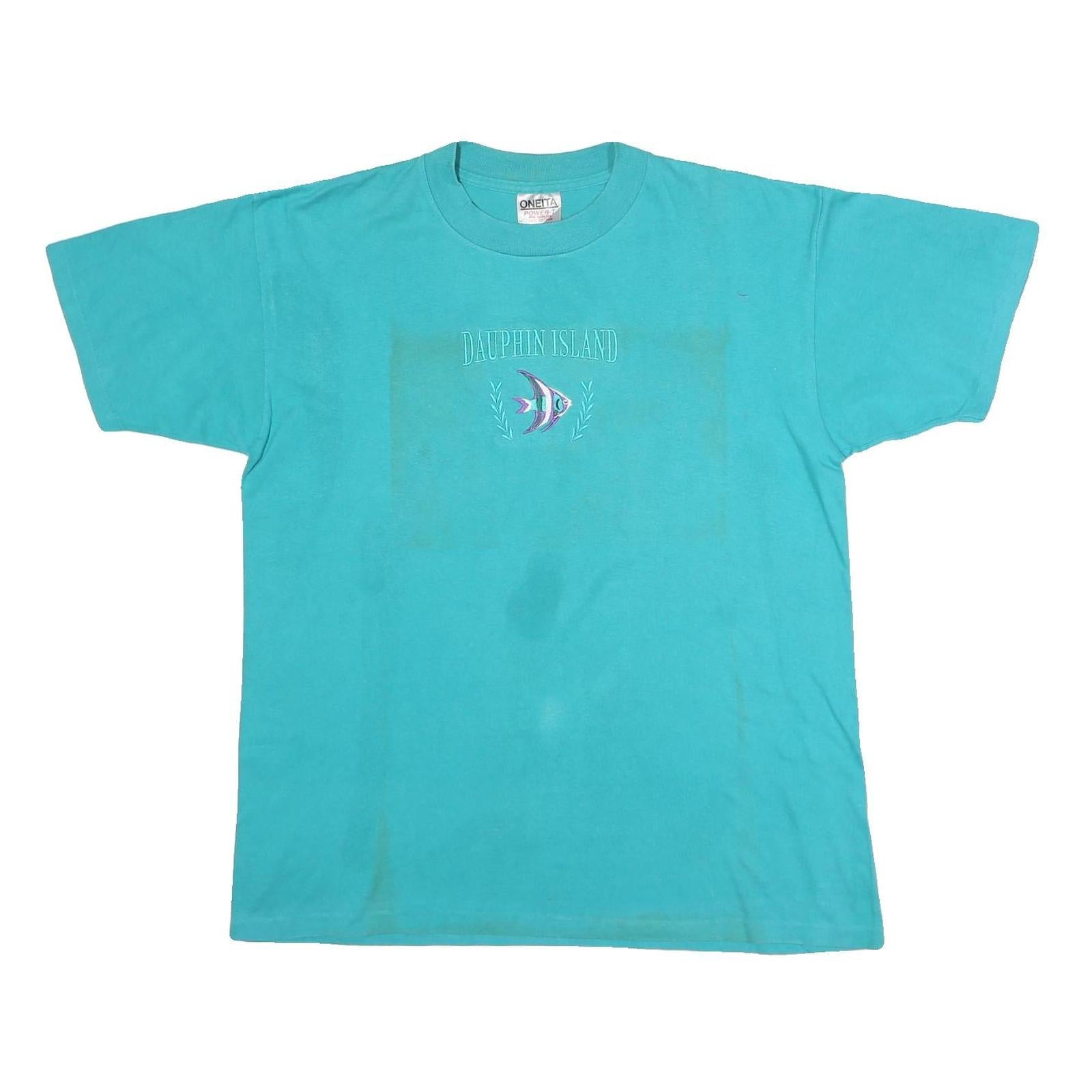 ONEITA Mens Blue Dauphin Island Graphic T-Shirt L Short Sleeve Crew Neck Cotton Refurbished - N/A refurbished available on Cerqular