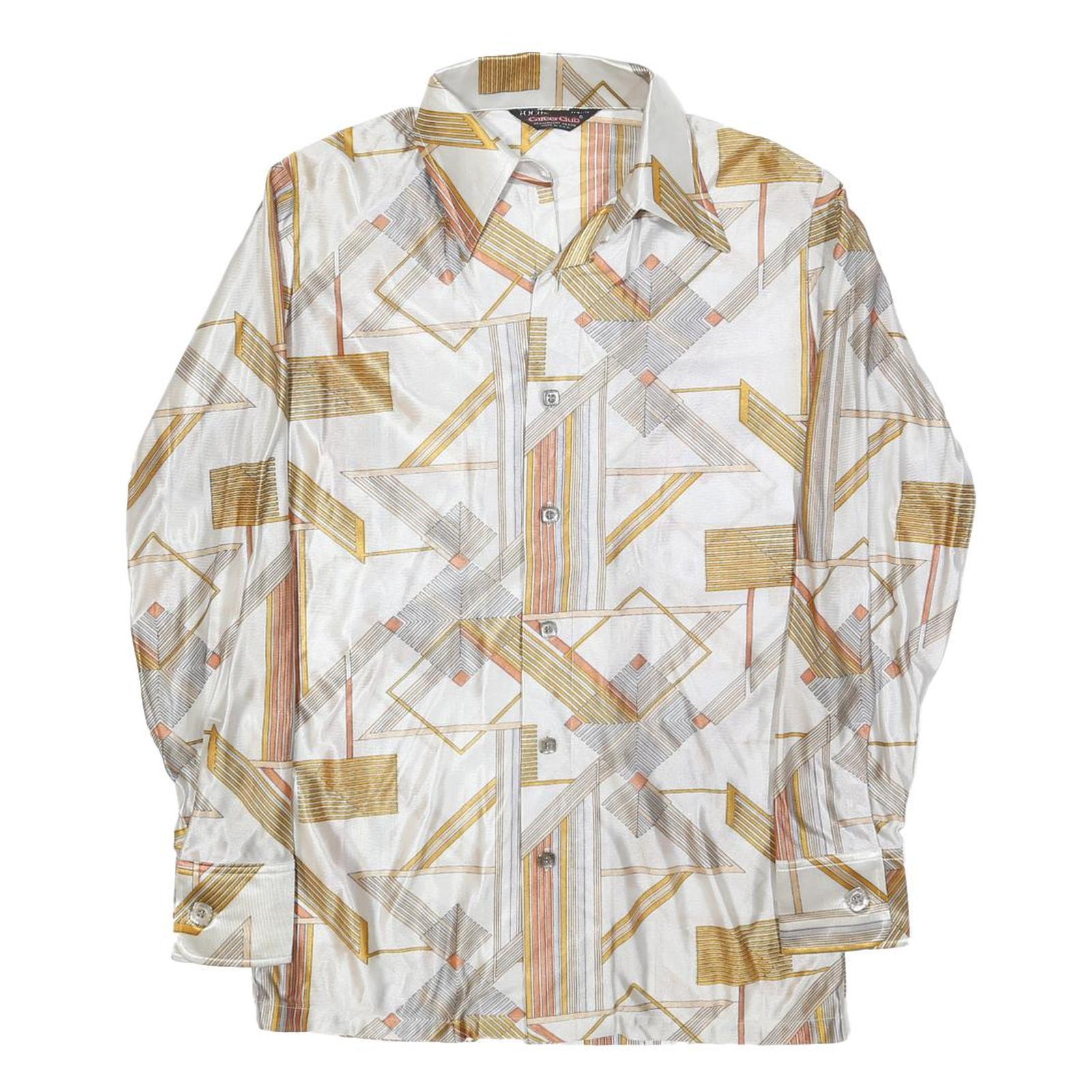 CAREER CLUB Mens White & Gold Geometric Pattern Shirt S Polyester Long Sleeve Refurbished - N/A refurbished available on Cerqular