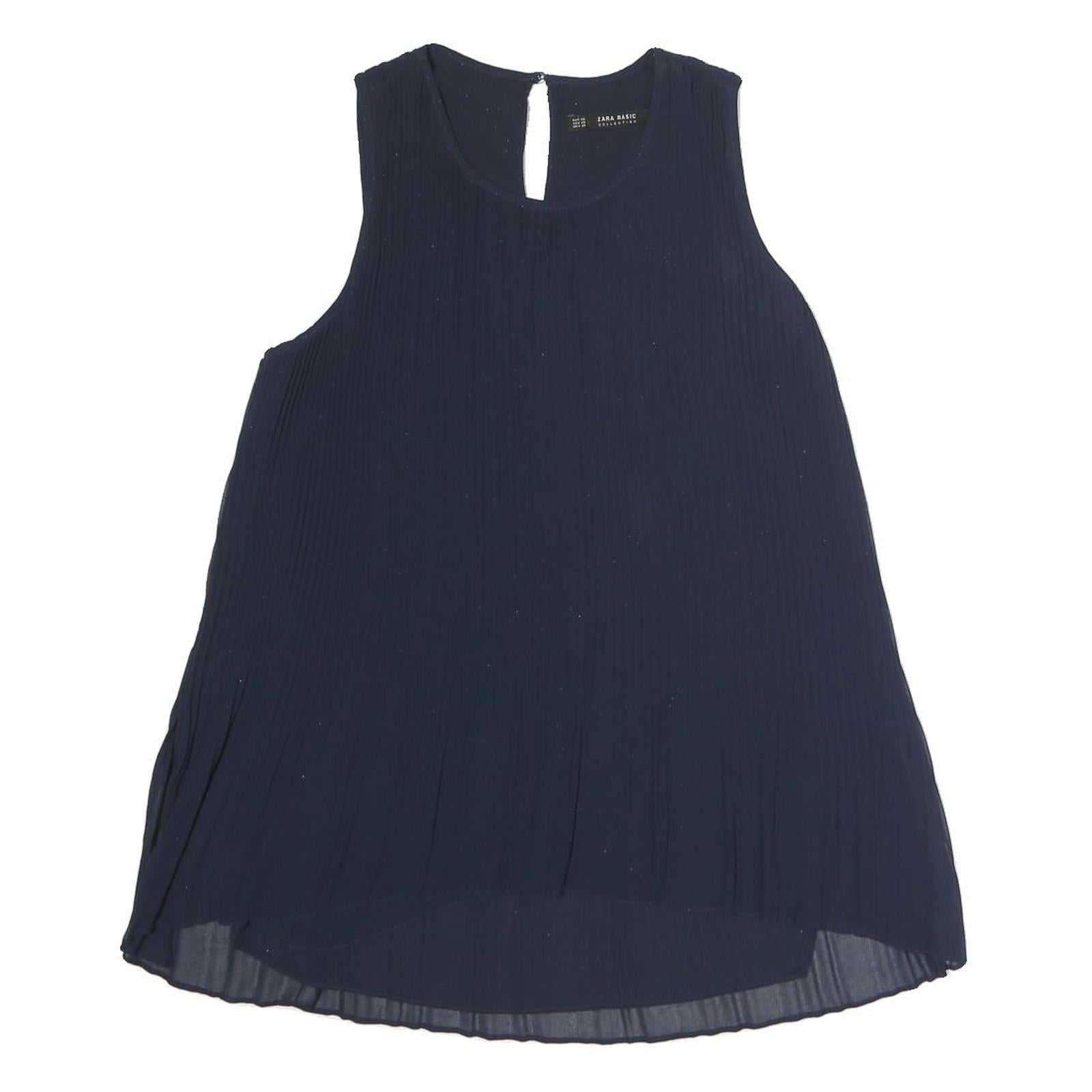 ZARA Womens Blue Sleeveless Round Neck Pleated Top XS Lightweight Refurbished - N/A refurbished available on Cerqular