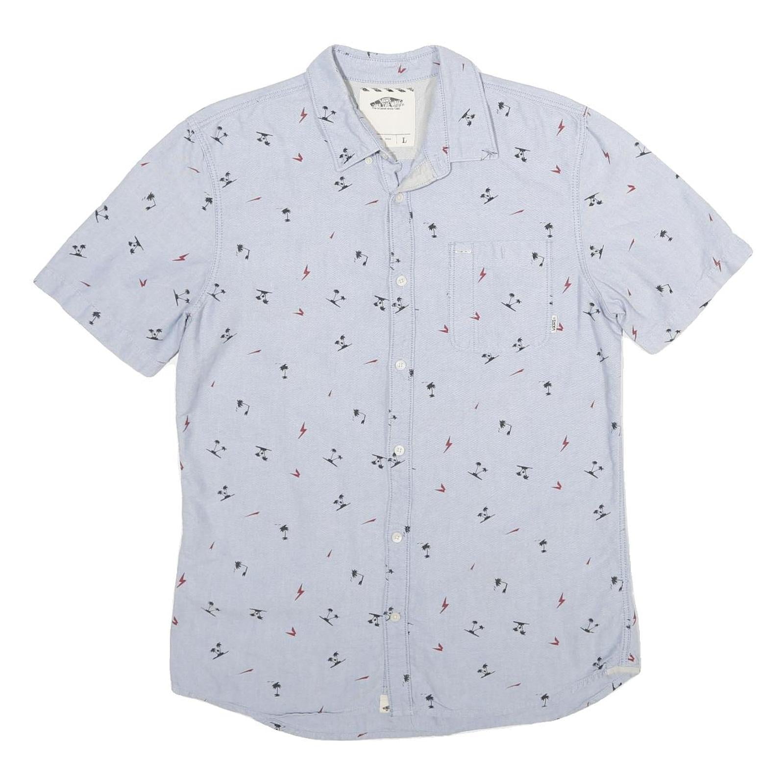 VANS Mens Blue Shirt L Cotton Printed Casual Short Sleeve Summer Refurbished - N/A refurbished available on Cerqular