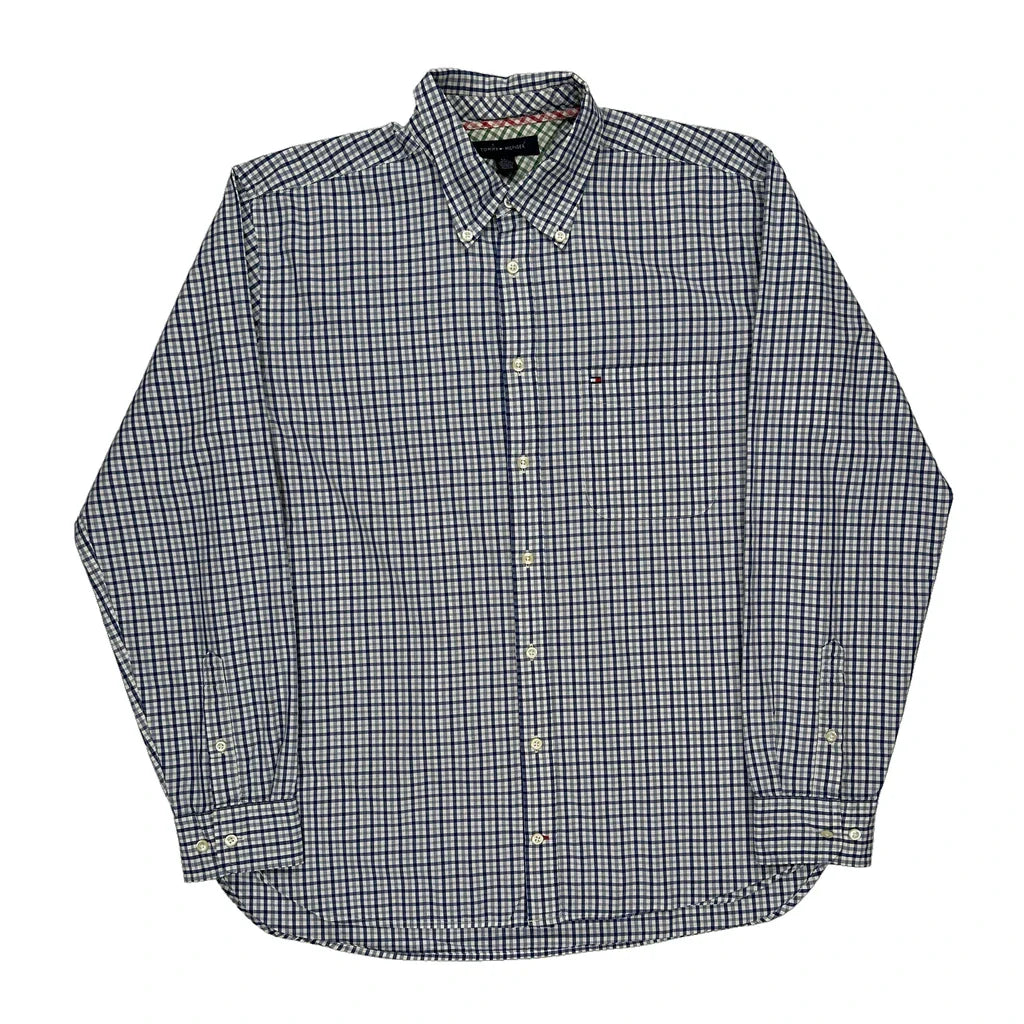 Tommy Hilfiger Checked Shirt - Large Blue Cotton Refurbished - Thrifted (note: this is a term often used to describe second- refurbished available on Cerqular