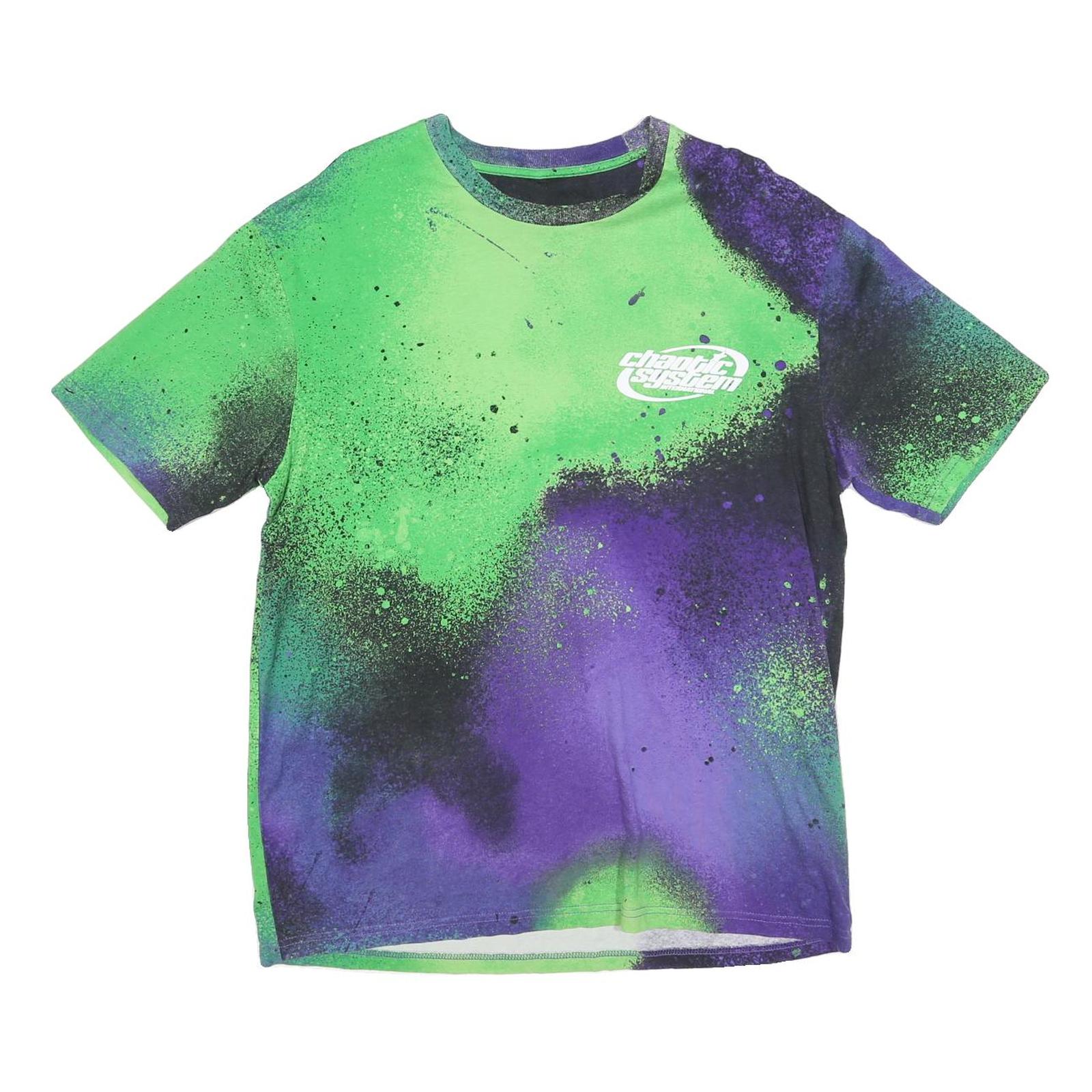 Mens Green & Purple Graphic T-Shirt L Short Sleeve Crew Neck Chaotic System Refurbished - N/A refurbished available on Cerqular
