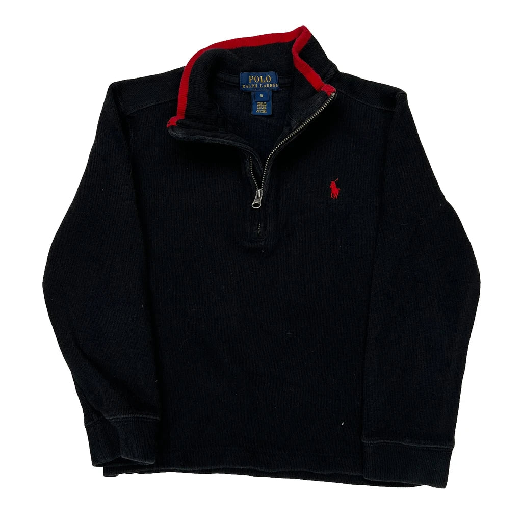 Age 5 Polo By Ralph Lauren 1/4 Zip - Small Black Cotton Refurbished - Thrifted (note: this is a term often used to describe second- refurbished available on Cerqular