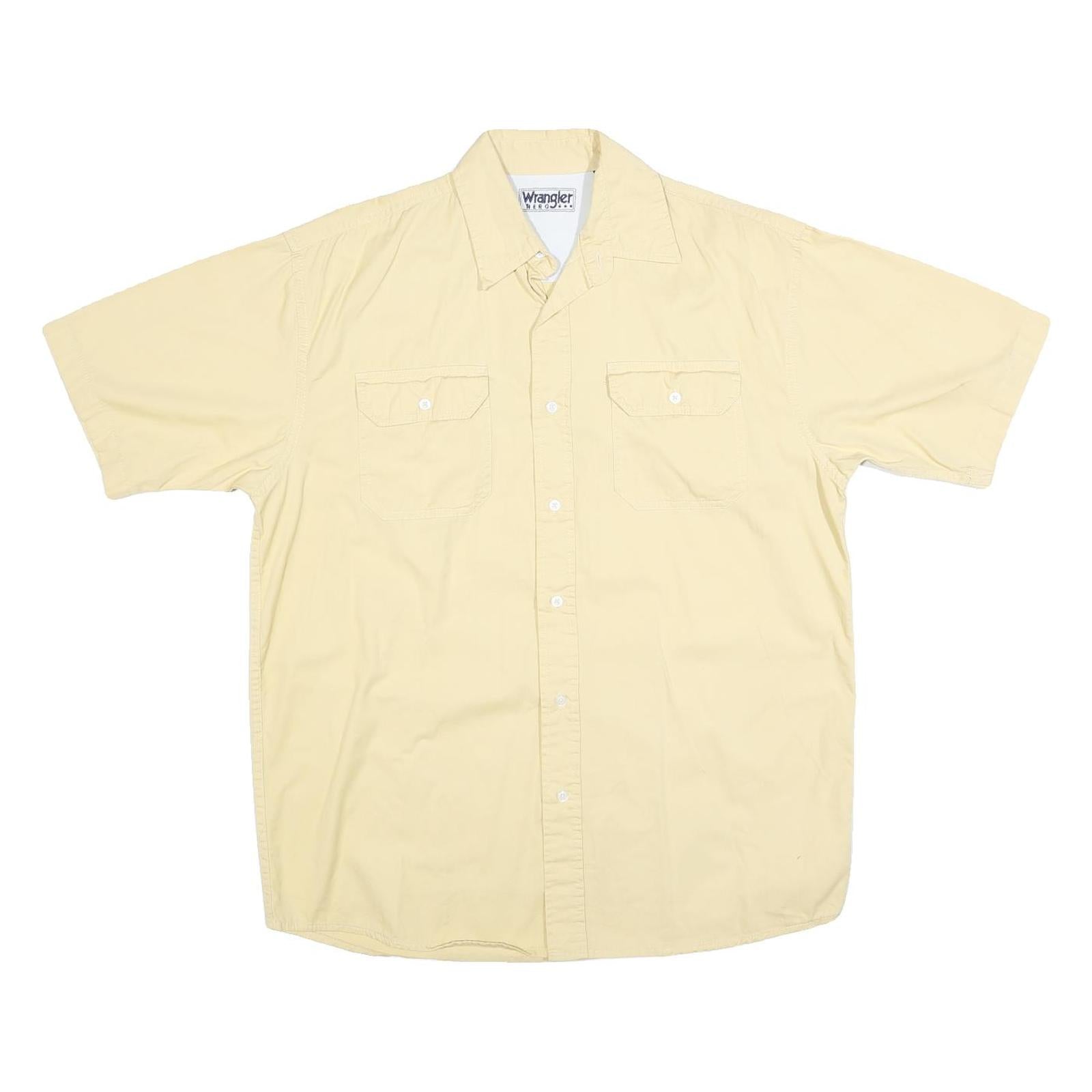 WRANGLER Mens Cream Cotton Blend Shirt M Button Short Sleeve Casual Summer Refurbished - N/A refurbished available on Cerqular