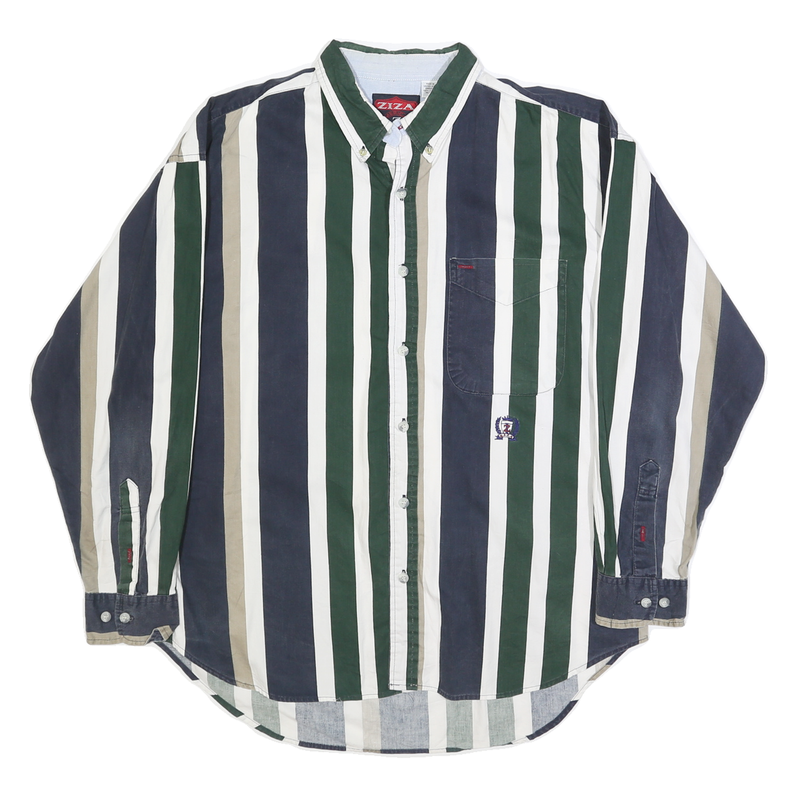 ZIZA Mens Blue Green & Beige Striped Shirt XL Button Down Casual Cotton Refurbished - N/A refurbished available on Cerqular