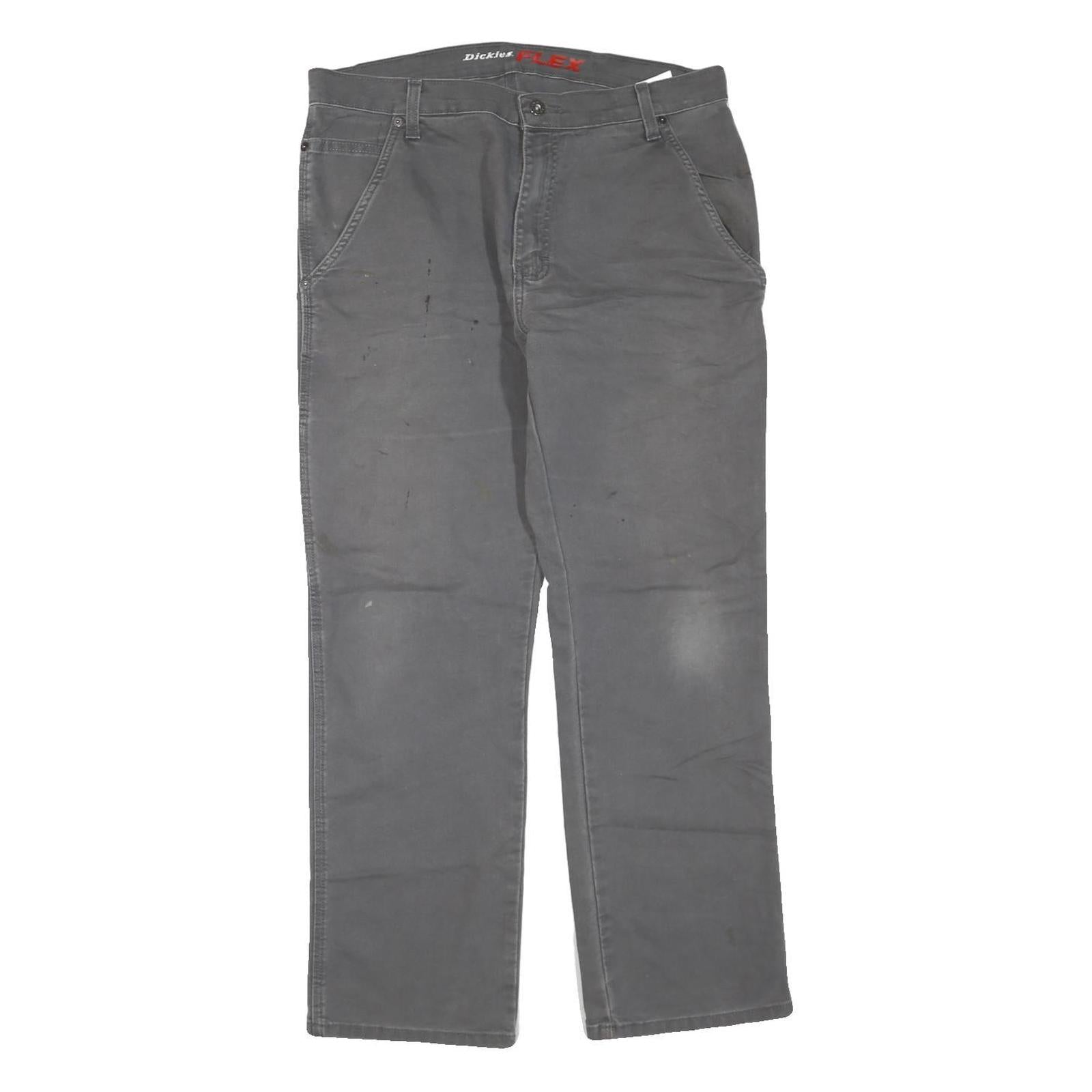 DICKIES Mens Cotton Blend Grey Regular Straight Trousers W34 L30 Workwear Zip Refurbished - N/A refurbished available on Cerqular