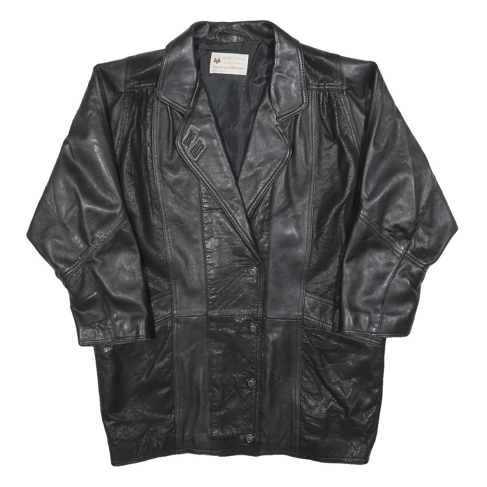 Womens Black Leather Button Jacket S Plain Classic Stylish Soft Refurbished - N/A refurbished available on Cerqular