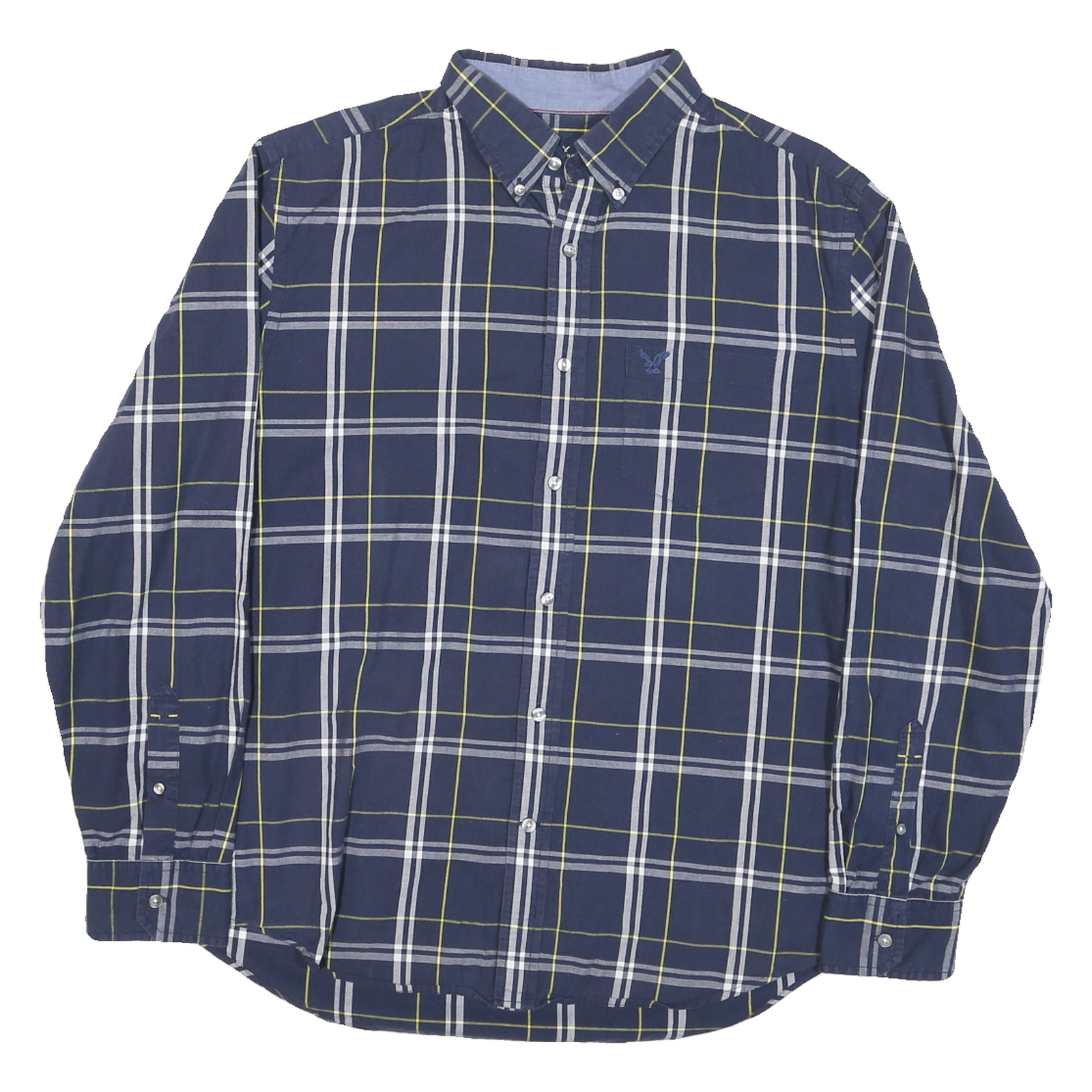 AMERICAN EAGLE Mens Blue & Yellow Checked Cotton Blend Shirt L Casual Refurbished - N/A refurbished available on Cerqular