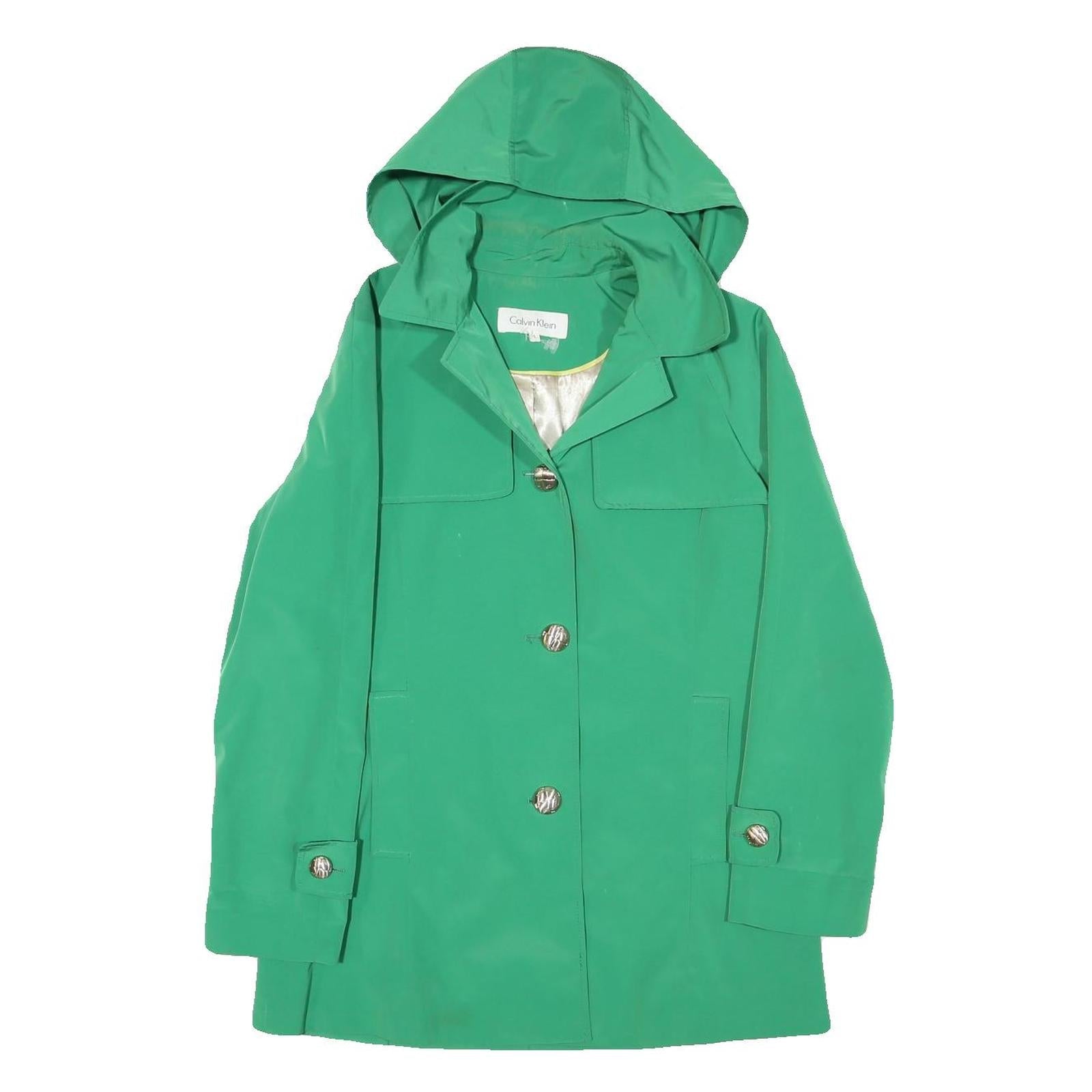CALVIN KLEIN Womens Green Button Jacket S Polyester Blend Hooded Classic Fit Refurbished - N/A refurbished available on Cerqular