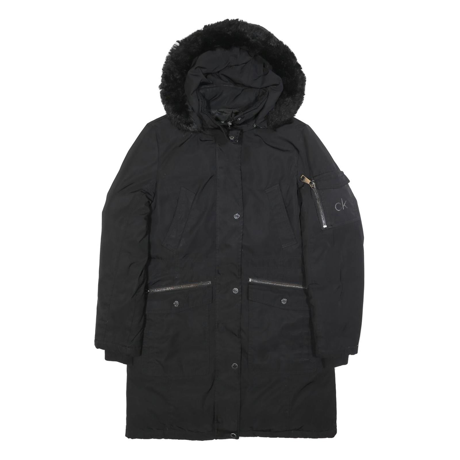 CALVIN KLEIN Womens Black Polyester Parka Jacket S Zip Hooded Casual Warm Refurbished - N/A refurbished available on Cerqular