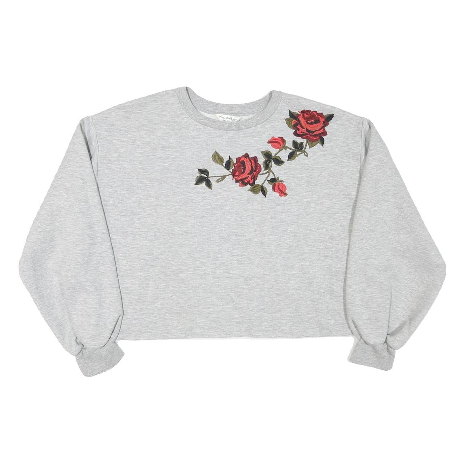 MISS SELFRIDGE Womens Grey Crew Neck UK 14 Embroidered Sweatshirt Crop Top Refurbished - N/A refurbished available on Cerqular