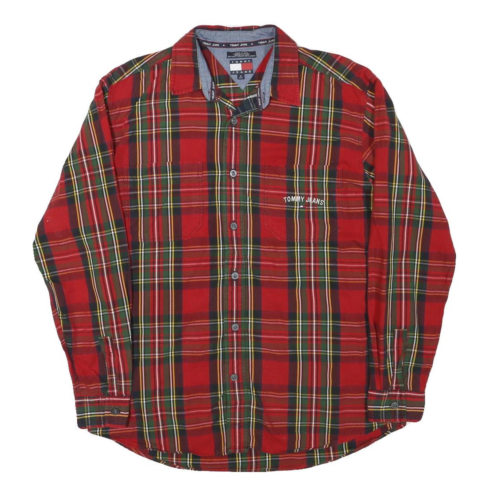 TOMMY HILFIGER Mens Red & Green Plaid Shirt M Long Sleeve Cotton Blend Casual Refurbished - N/A refurbished available on Cerqular