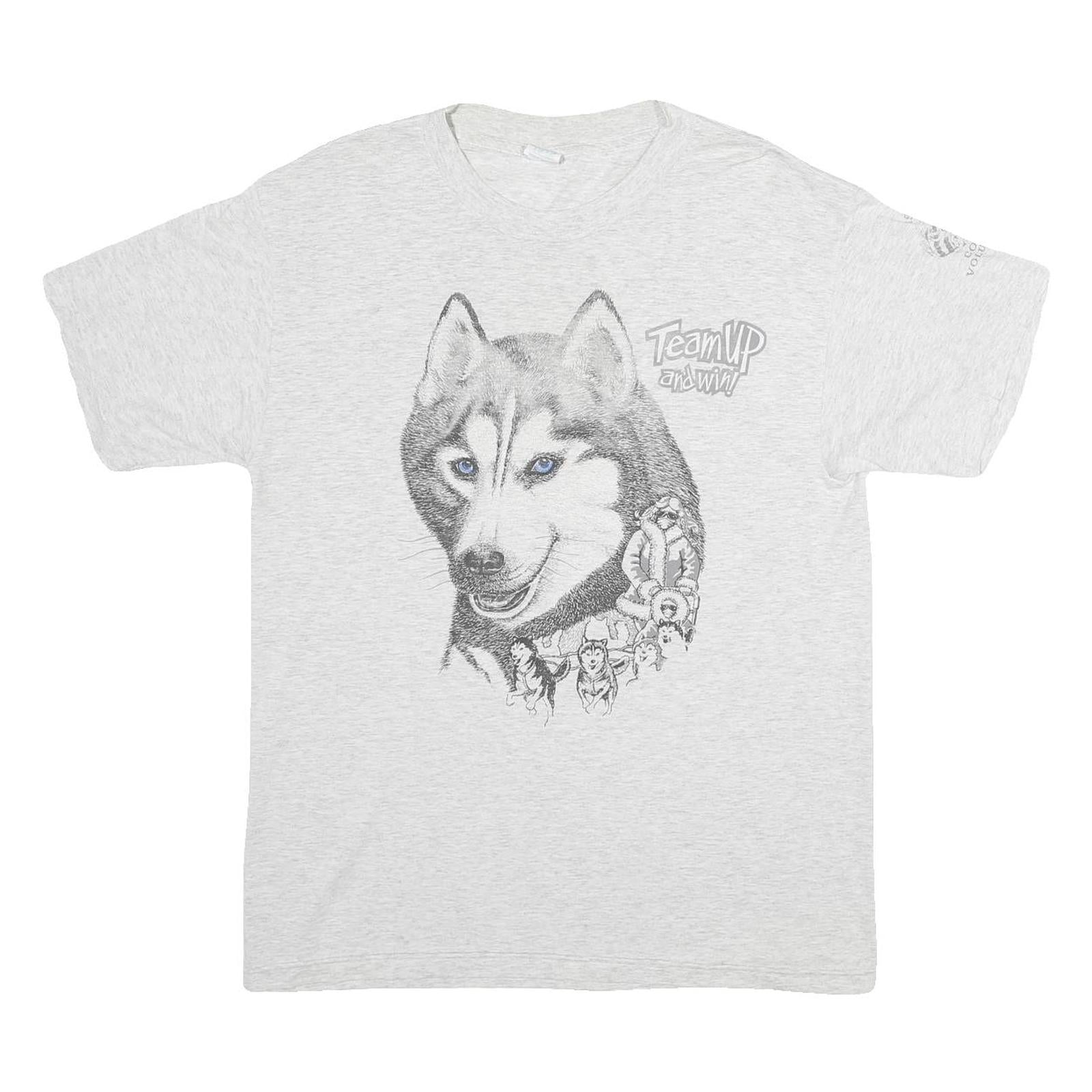 LITTLE BROWNIE ORIGINALS Mens White Grey Husky Graphic T-Shirt L Short Sleeve Refurbished - N/A refurbished available on Cerqular