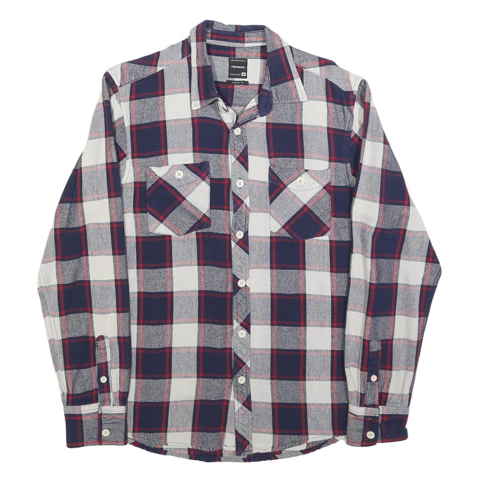 FISHBONE Mens Blue & White Check Shirt M Long Sleeve Cotton Blend Casual Refurbished - N/A refurbished available on Cerqular