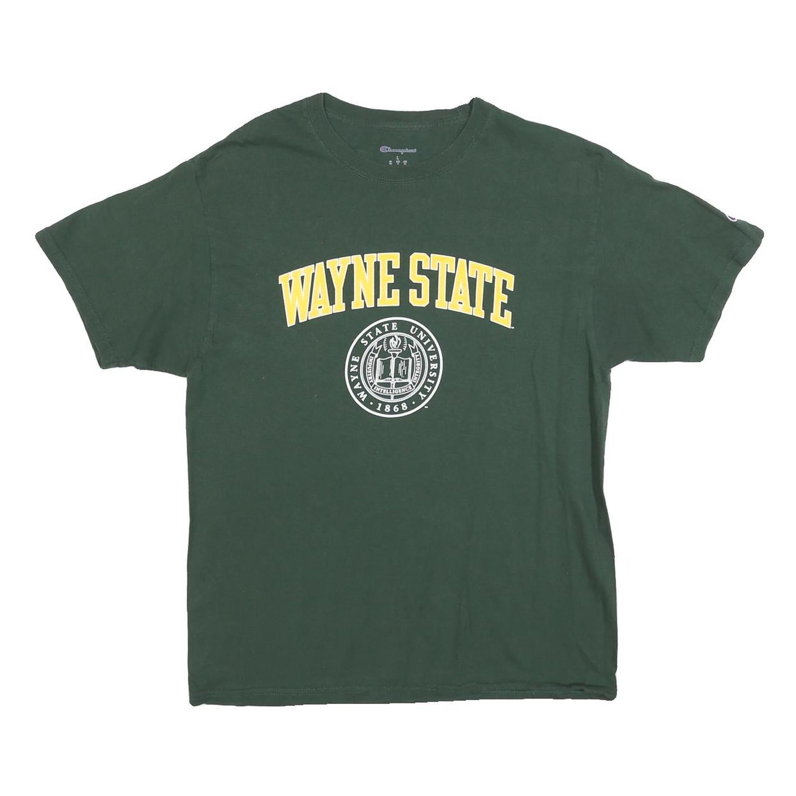 CHAMPION Mens Green Wayne State Graphic T-Shirt L Short Sleeve Crew Neck Refurbished - N/A refurbished available on Cerqular