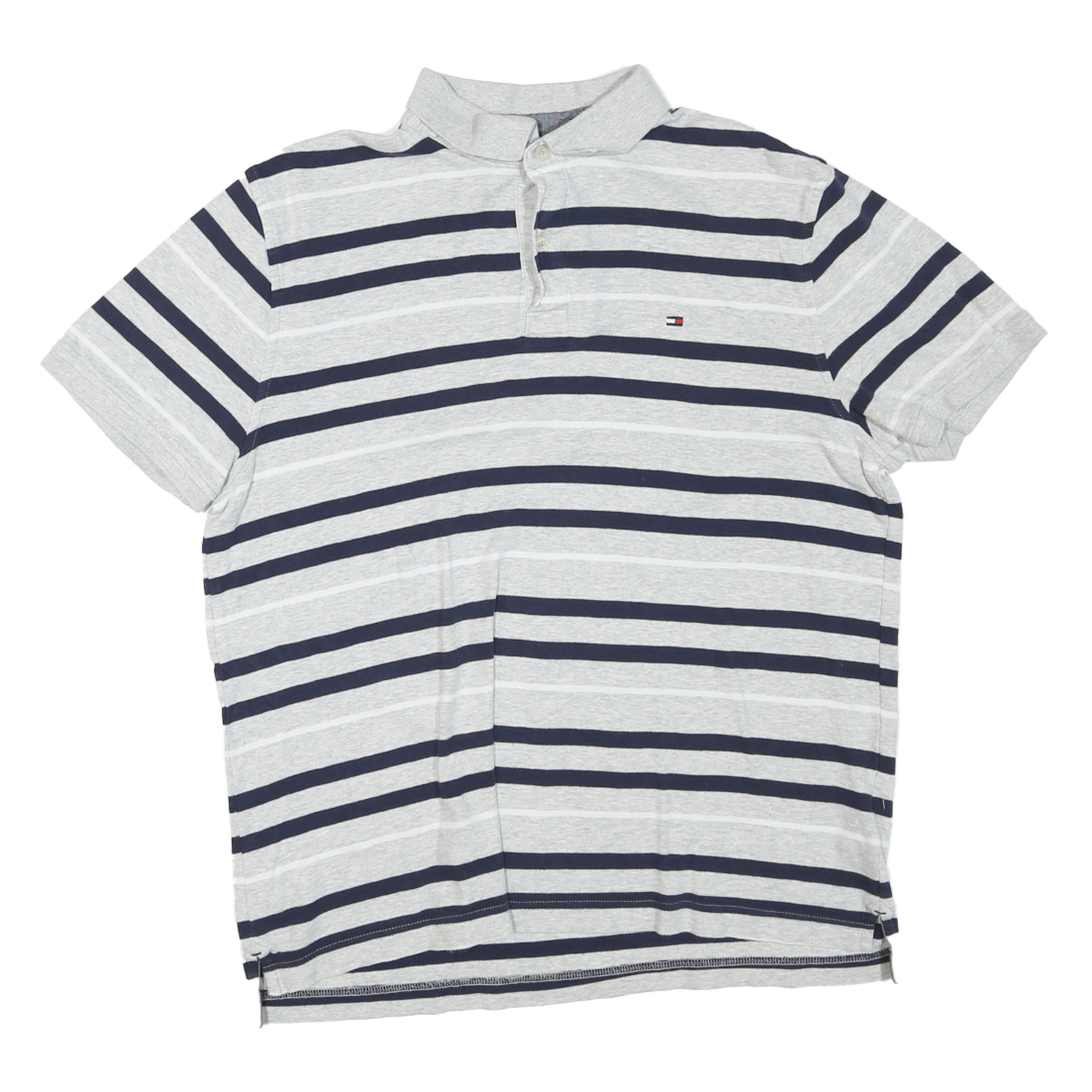 TOMMY HILFIGER Mens Grey & Navy Striped Short Sleeve Polo Shirt M Cotton Blend Refurbished - N/A refurbished available on Cerqular