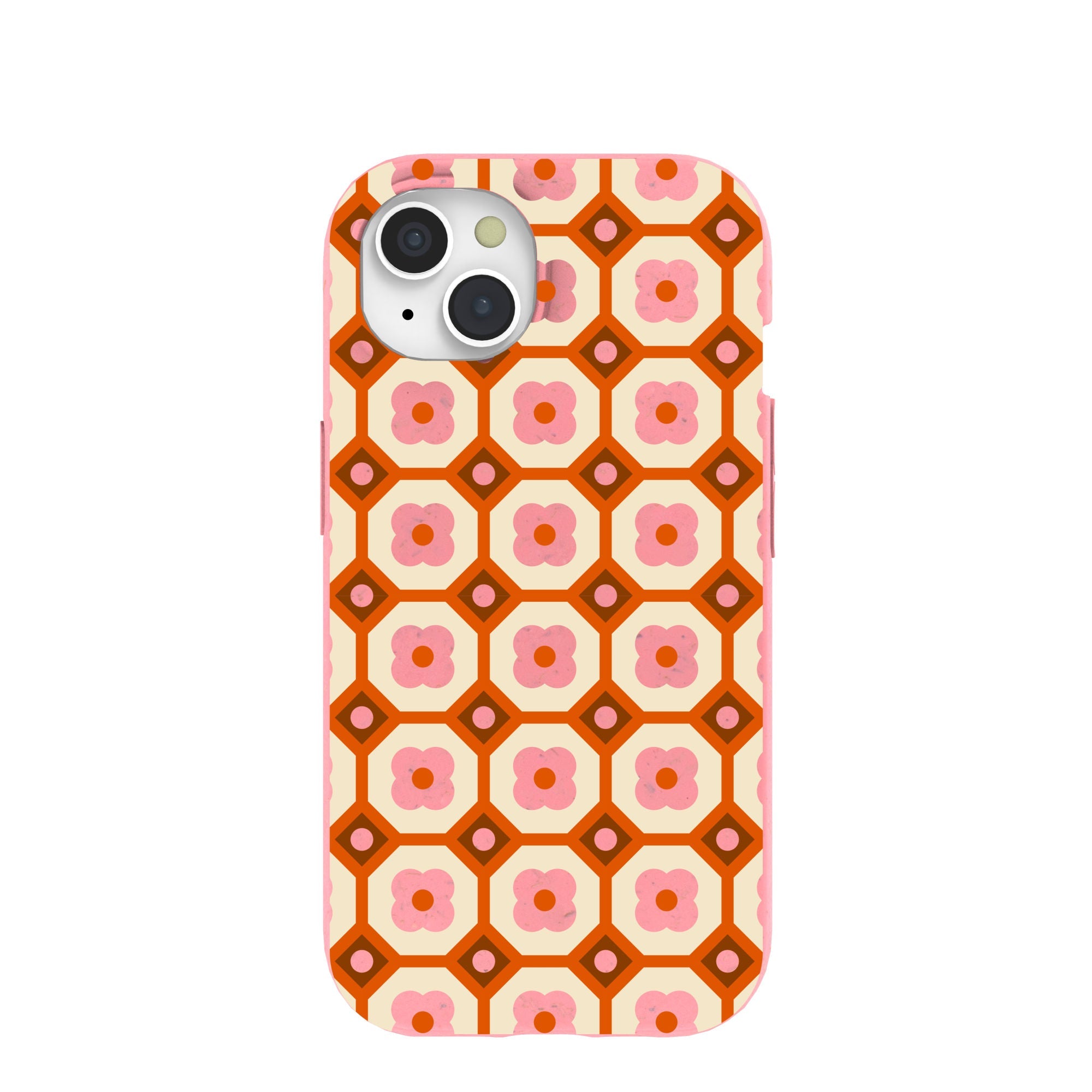 Bubblegum Pink Retro Tiles iPhone 15 Case Refurbished - Pela Case refurbished available on Cerqular
