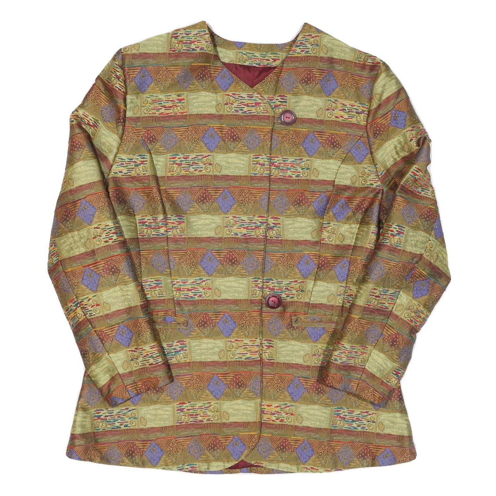 Womens Green & Purple Patterned Button Jacket L Polyester Blend Woven Refurbished - N/A refurbished available on Cerqular