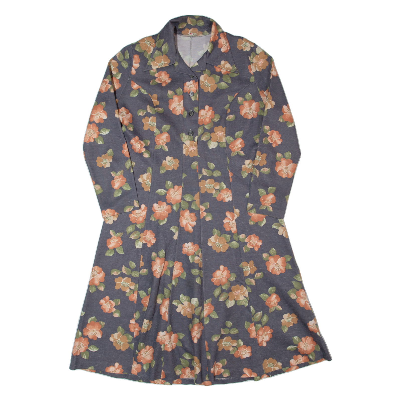 Womens A-Line Dress Grey 90s Floral Long Sleeve Midi M Refurbished - N/A refurbished available on Cerqular