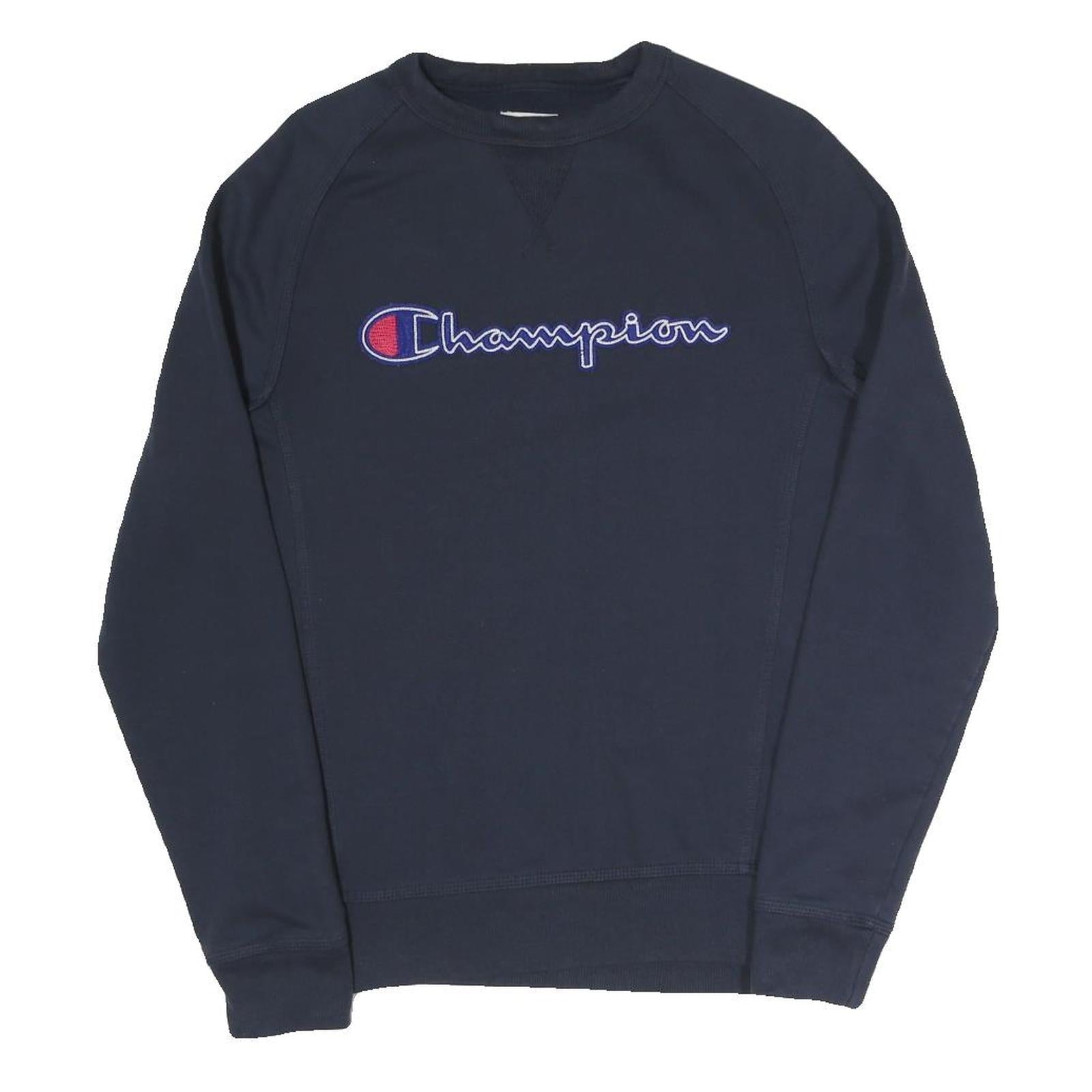 CHAMPION Mens Navy Blue Crew Neck S Cotton Blend Logo Sweatshirt Refurbished - N/A refurbished available on Cerqular