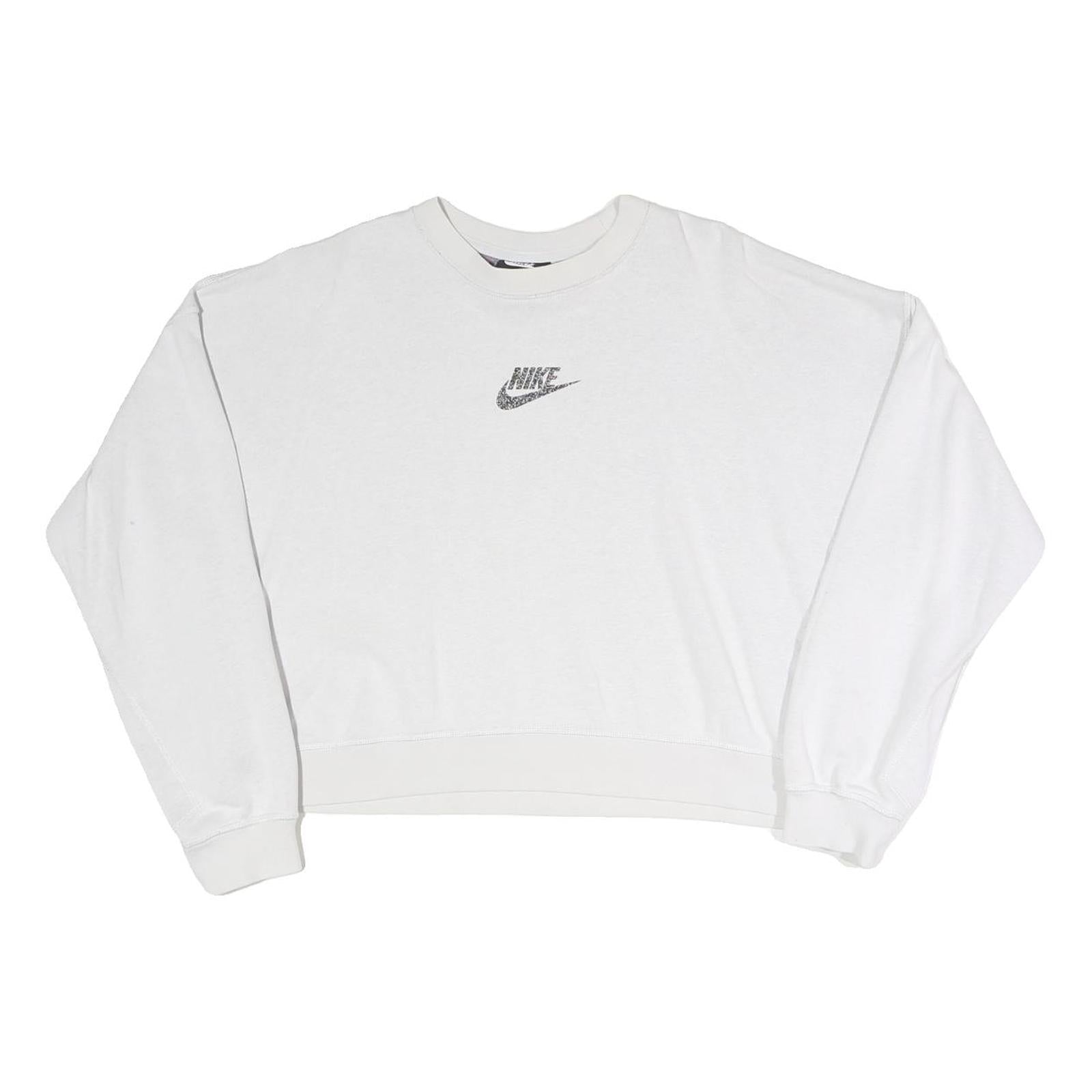 Buy NIKE Womens White Crew Neck M Cotton Blend Sweatshirt Crop Logo Pullover Refurbished - $36.39 NIKE Womens White Crew Neck M Cotton Blend Sweatshirt Crop Logo Pullover Refurbished - N/A refurbished available on Cerqular