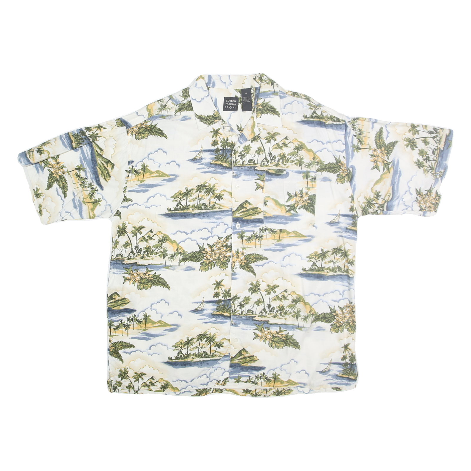 COTTON TRADERS SPORT Mens White & Green Hawaiian Shirt XL Tropical Print Casual Refurbished - N/A refurbished available on Cerqular