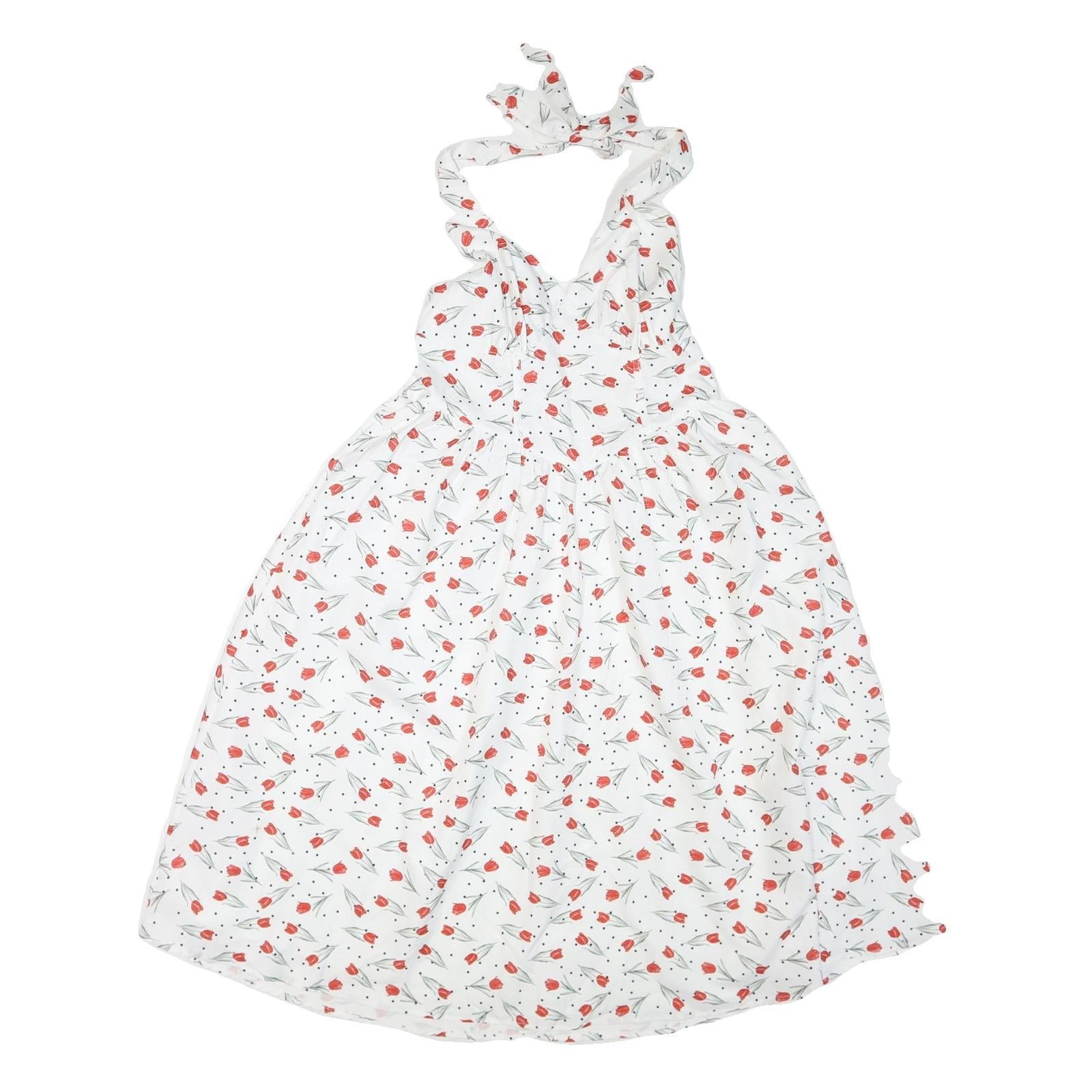 Womens White Floral Halter Midi Dress Polyester Blend Summer Casual Size M Refurbished - N/A refurbished available on Cerqular