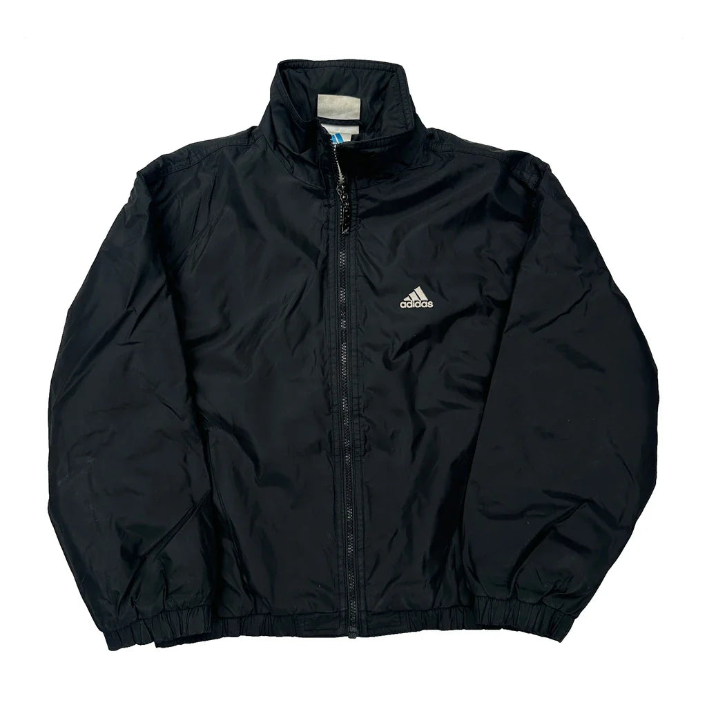Age 10 Adidas Windbreaker - Medium Black Polyester Refurbished - Thrifted (note: this is a term often used to describe second- refurbished available on Cerqular