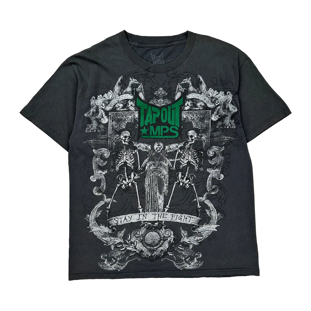 Stay In The Fight Tap Out Graphic T-Shirt - Large Black Cotton Refurbished - Thrifted (note: this is a term often used to describe second- refurbished available on Cerqular