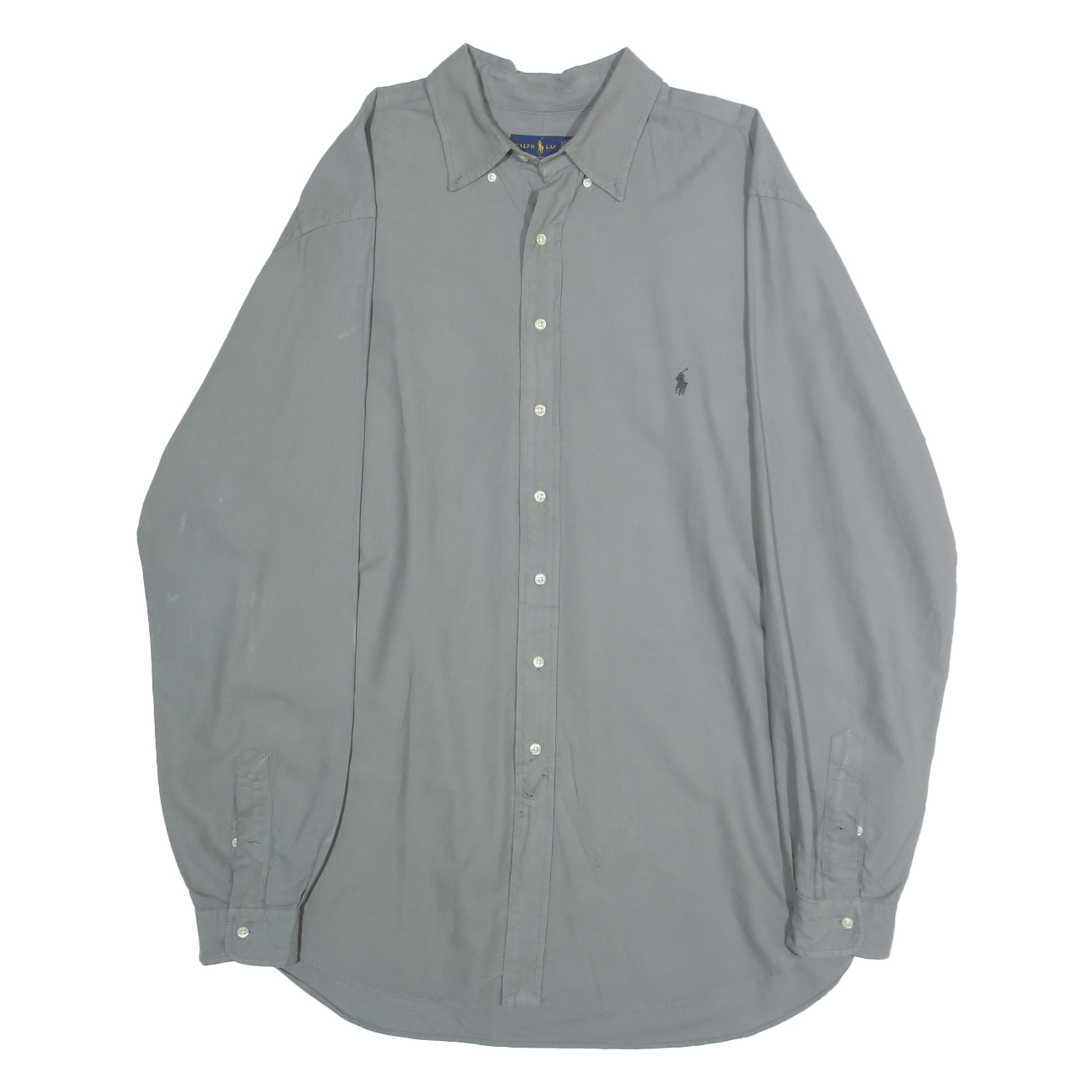 RALPH LAUREN Mens Grey XL Plain Cotton Shirt Classic Button-Down Collar Long Refurbished - N/A refurbished available on Cerqular