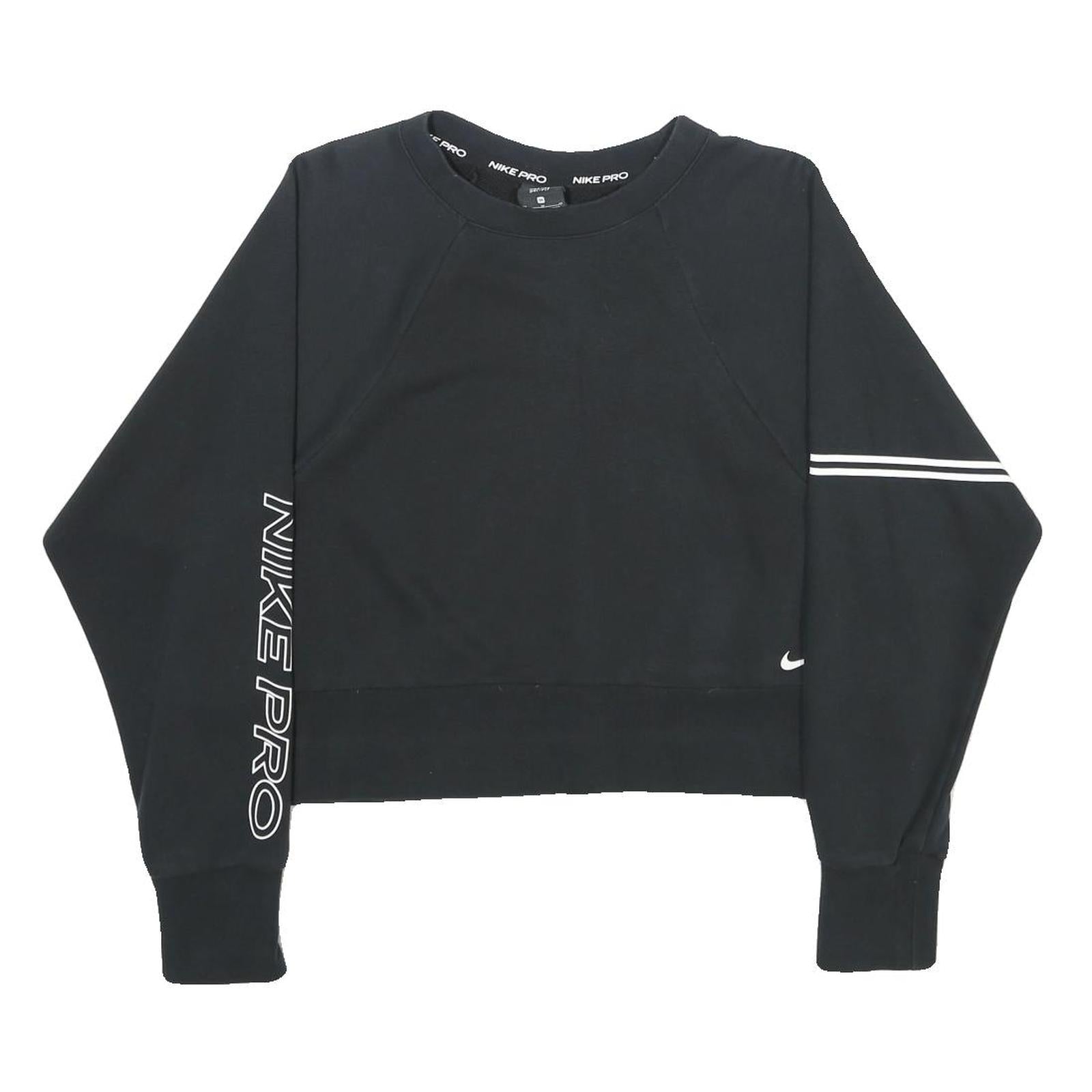NIKE Womens Black Cropped Sweatshirt Crew Neck M Nike Pro Logo Refurbished - N/A refurbished available on Cerqular